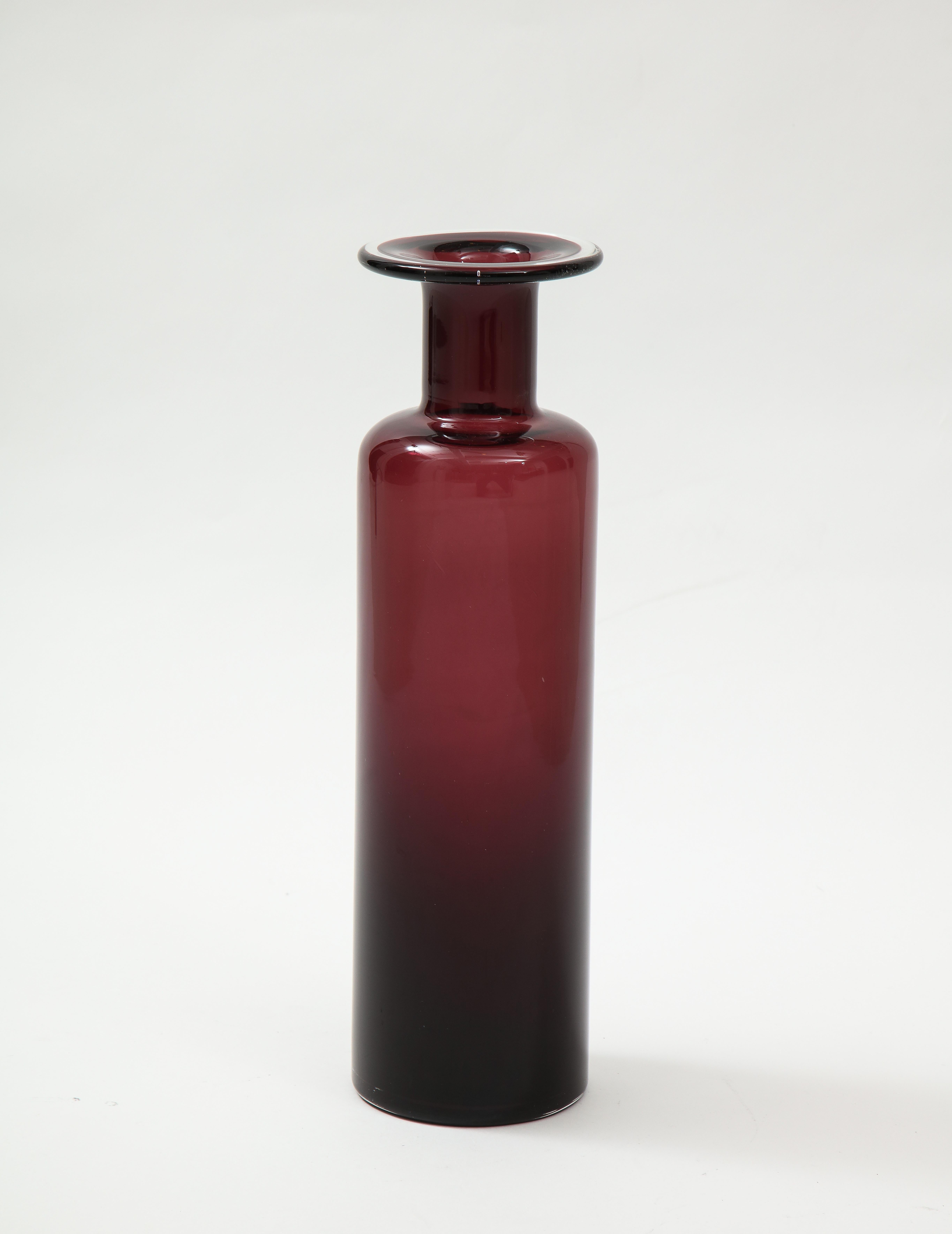Murano style glass vase, purple, Bordeaux color.