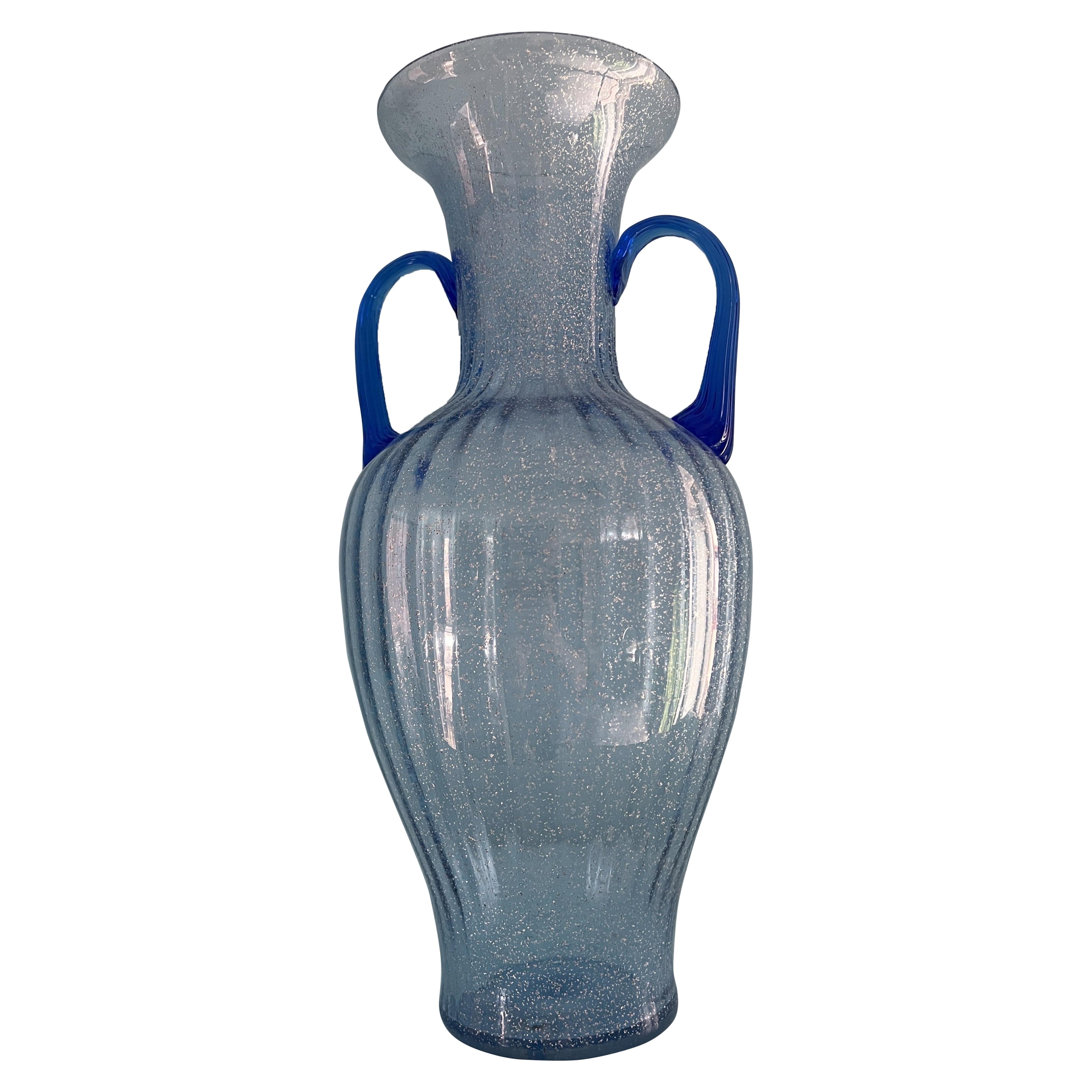 Italian Murano Glass Vase, Mid-Century Modern Style, Blue Aventurine, 1970s
