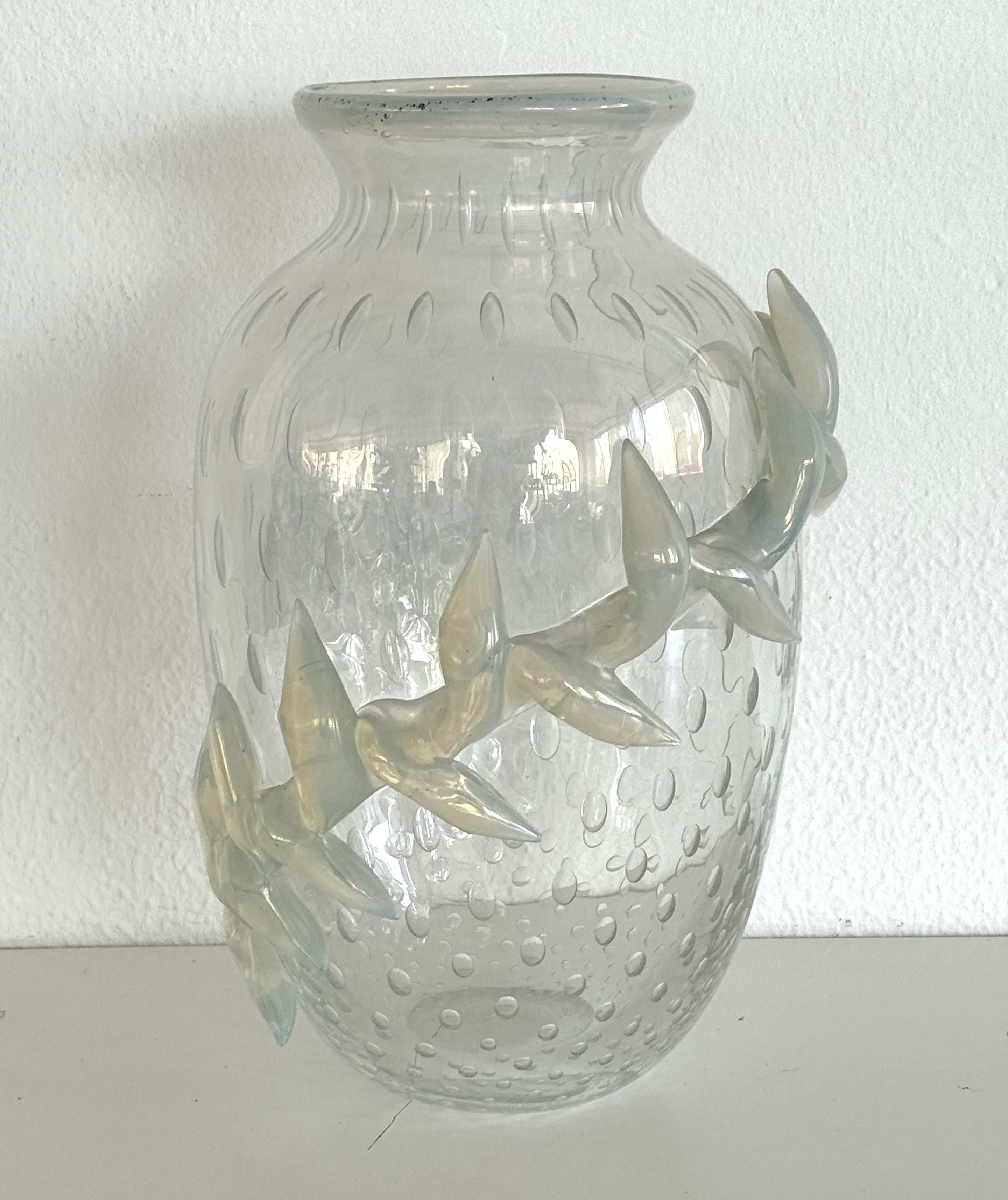 Mid-Century moderno Vaso in vetro di Murano con bolle d'aria e ghirlanda di vetro in vendita