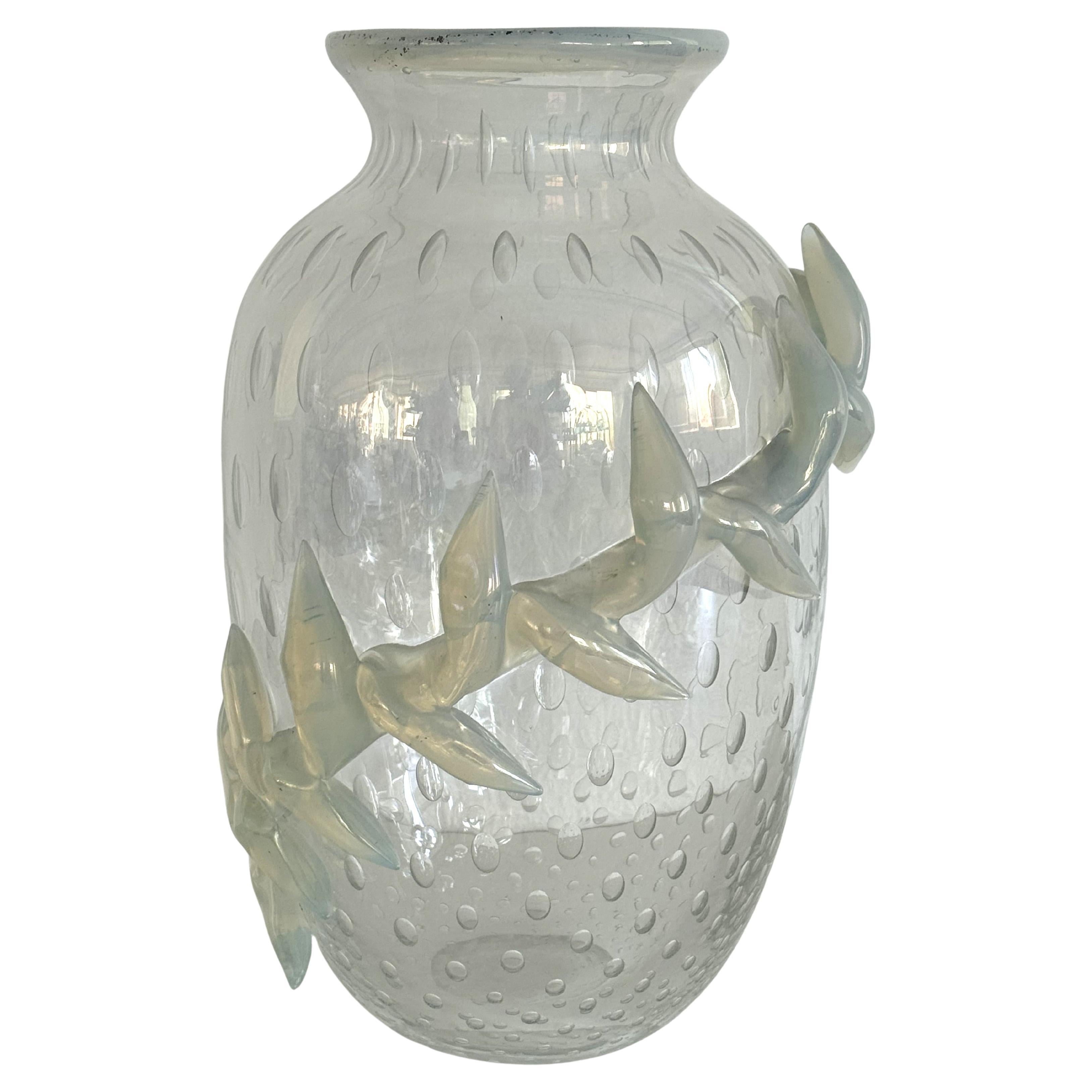 Vaso in vetro di Murano con bolle d'aria e ghirlanda di vetro