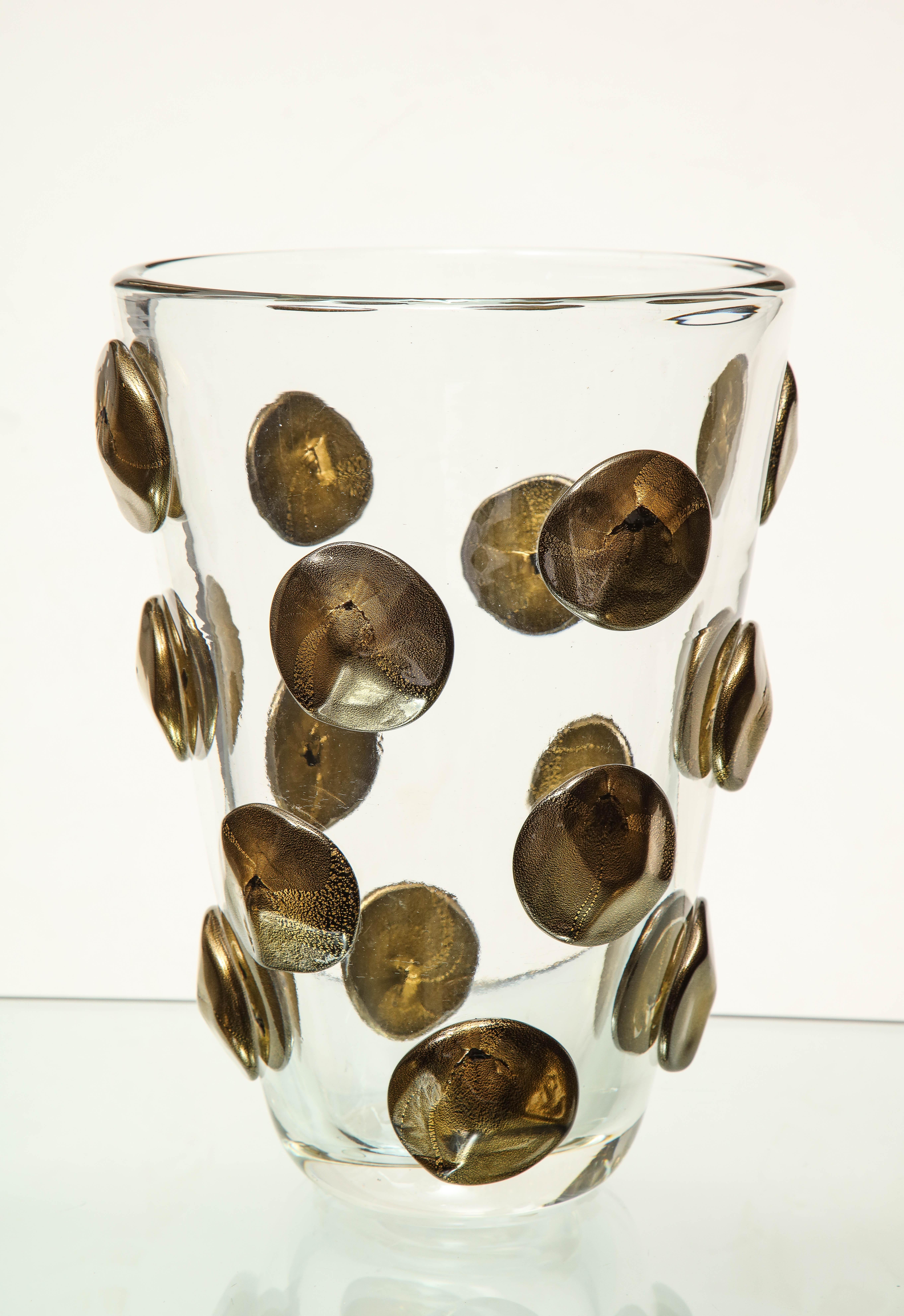 Italiano Vaso in vetro di Murano italiano con Dot neri e oro in vendita