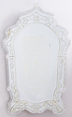 Italian Murano Glass Wall Mirror with Etched Detailing, 1970s
