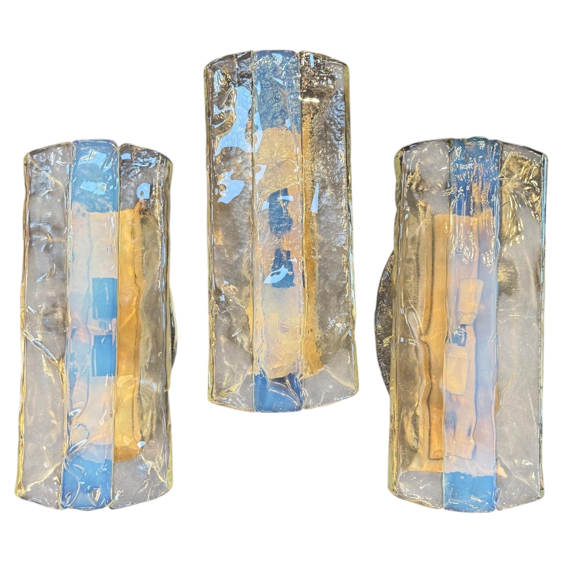 Italian Murano Glass Wall Sconces by Mazzega, Set of 3
