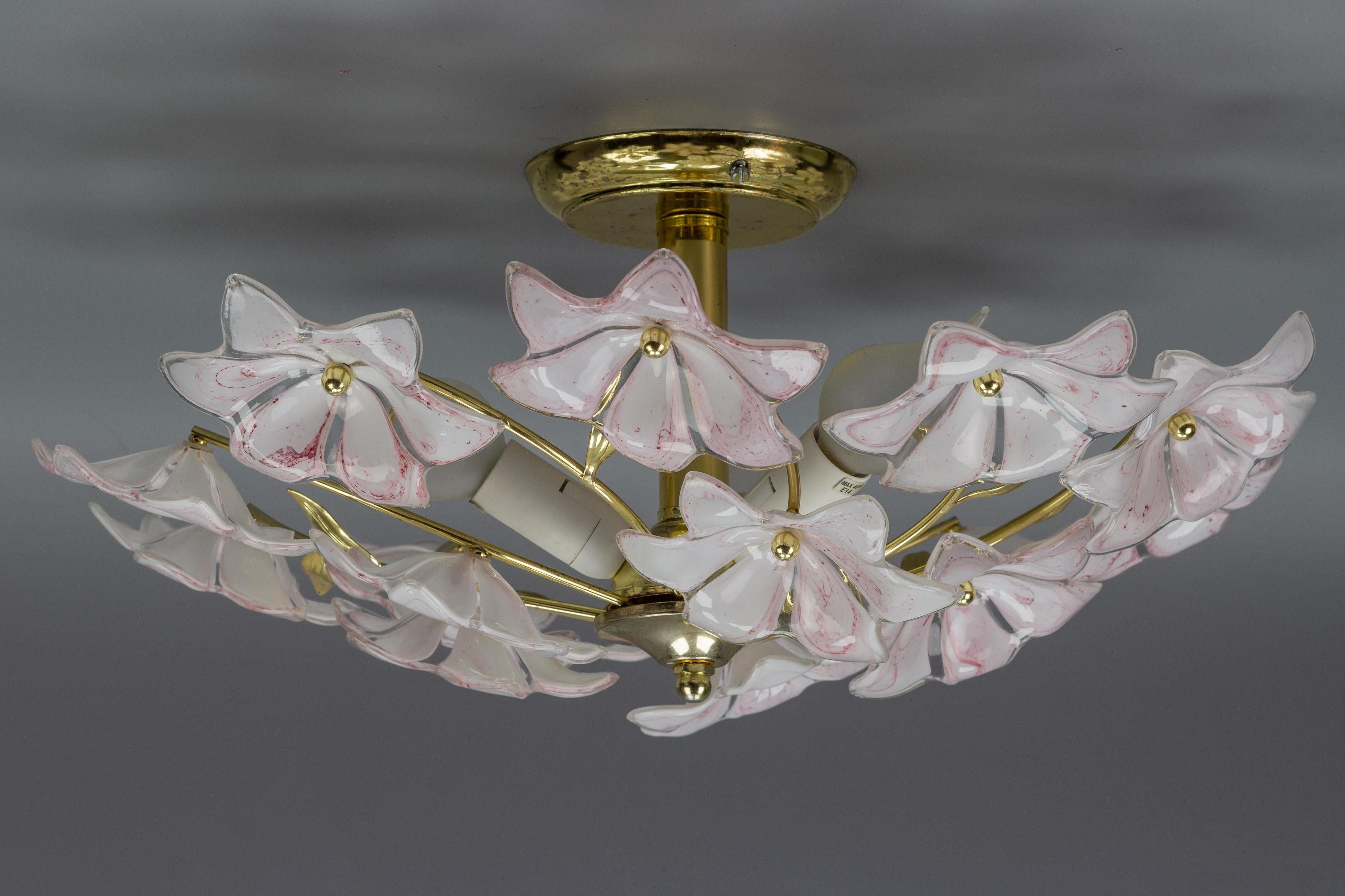 Italian Murano Glass White and Pink Flower Ceiling Light or Chandelier, 1970s 6