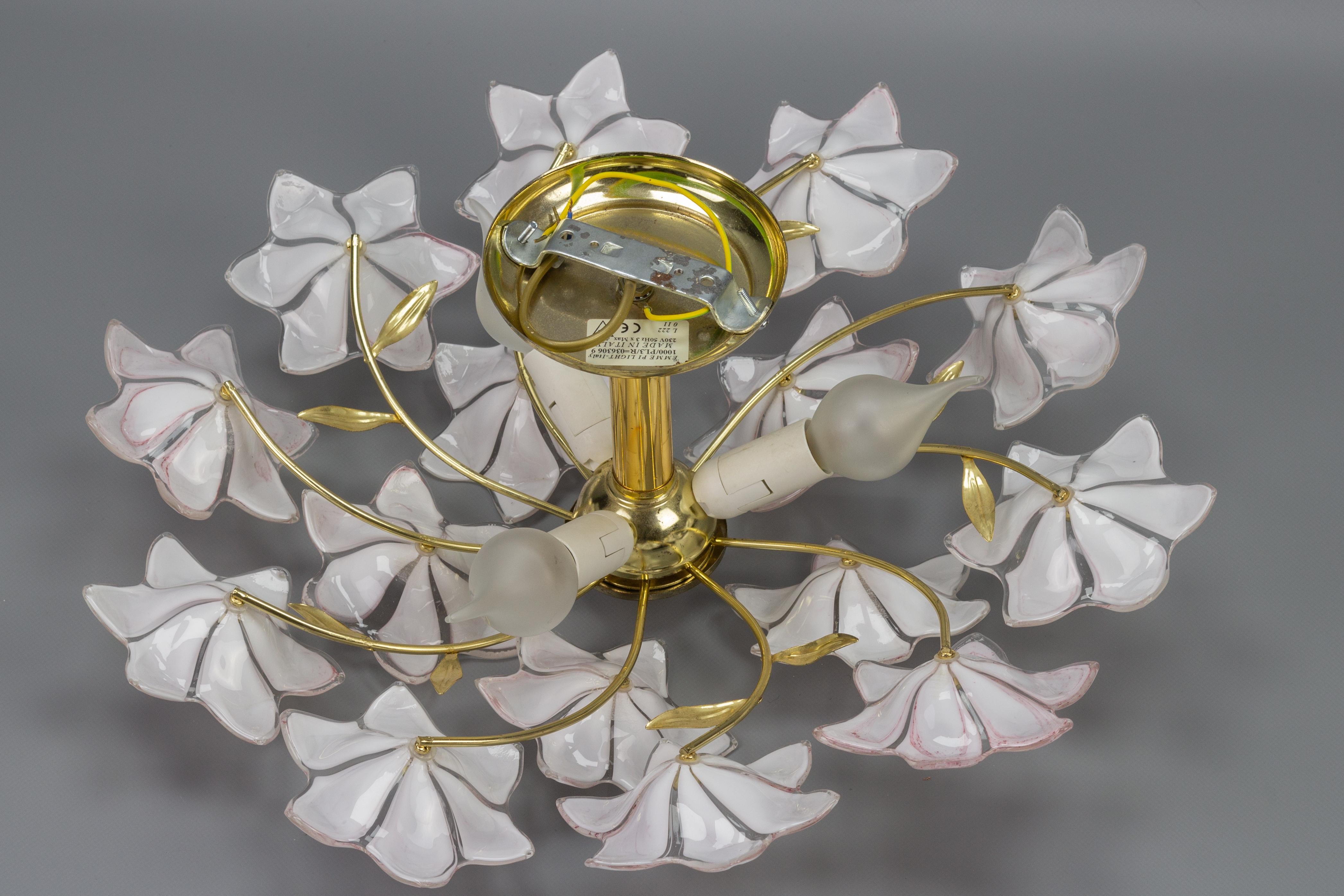 Italian Murano Glass White and Pink Flower Ceiling Light or Chandelier, 1970s 7