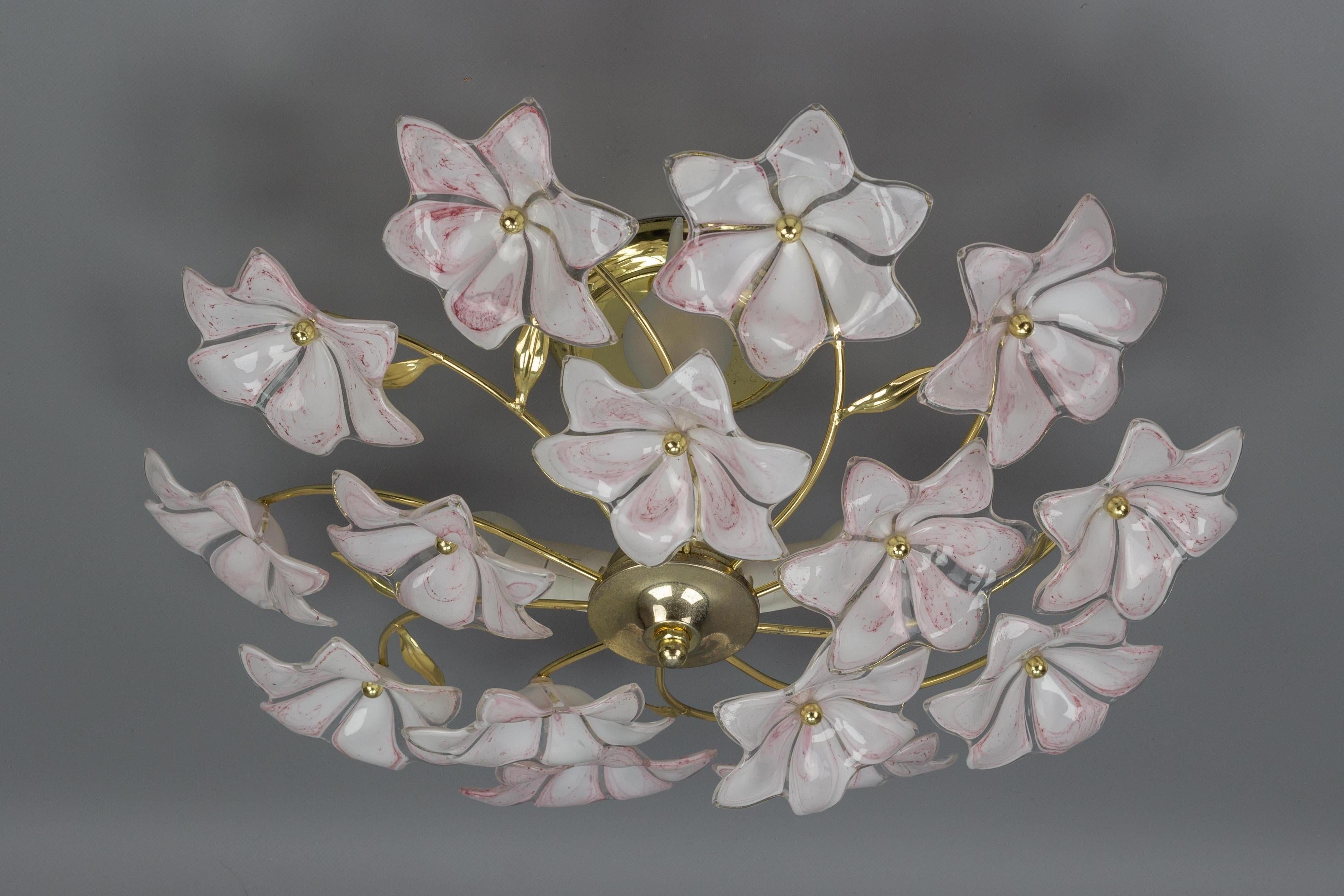 Italian Murano Glass White and Pink Flower Ceiling Light or Chandelier, 1970s 13