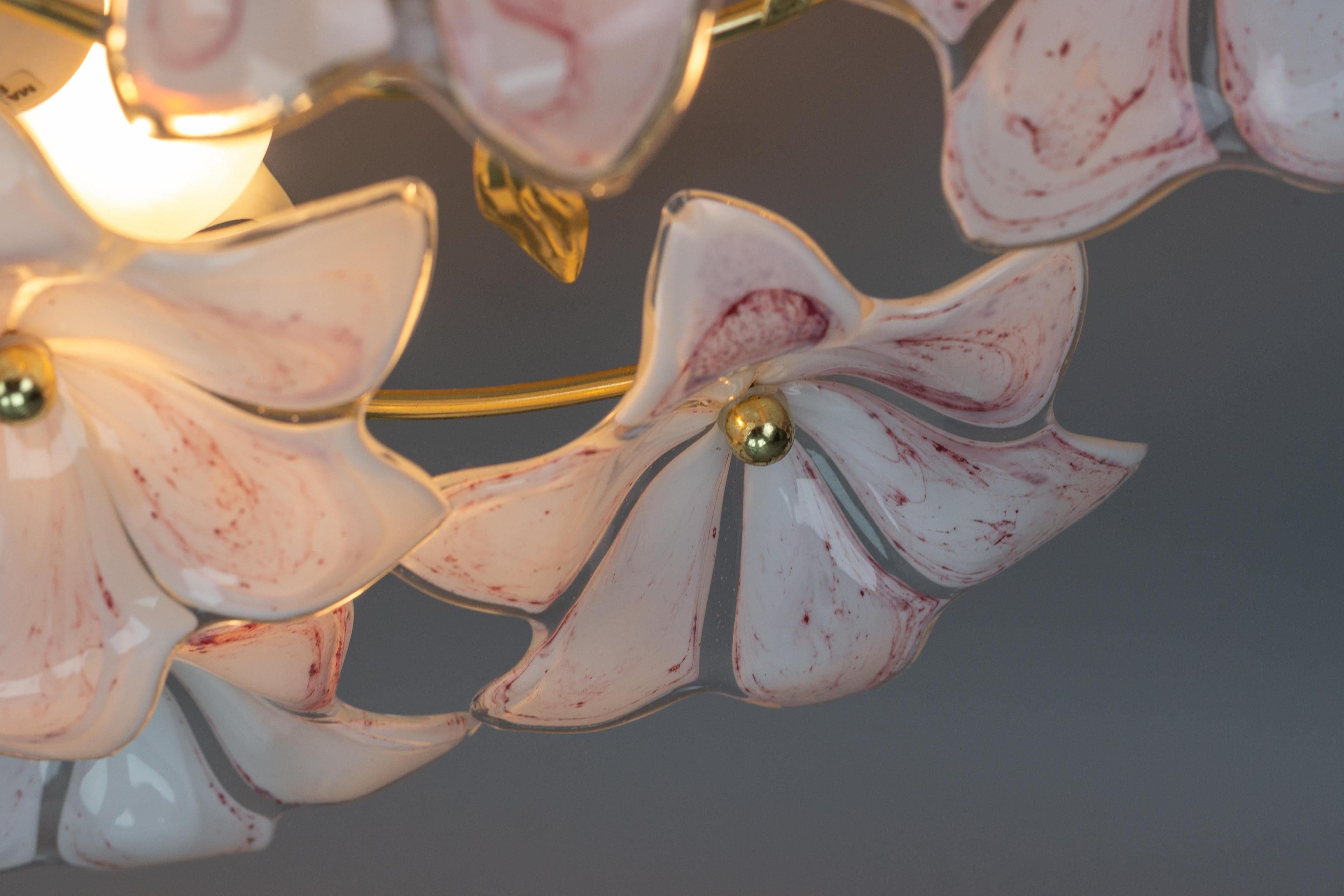 Italian Murano Glass White and Pink Flower Ceiling Light or Chandelier, 1970s 2