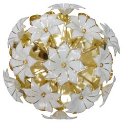 Italian Murano Glass White Flower Three-Light Flush Mount, 1970s