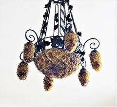 Italian Murano Glass Wrought Iron Seven-Light Chandelier, 1930s