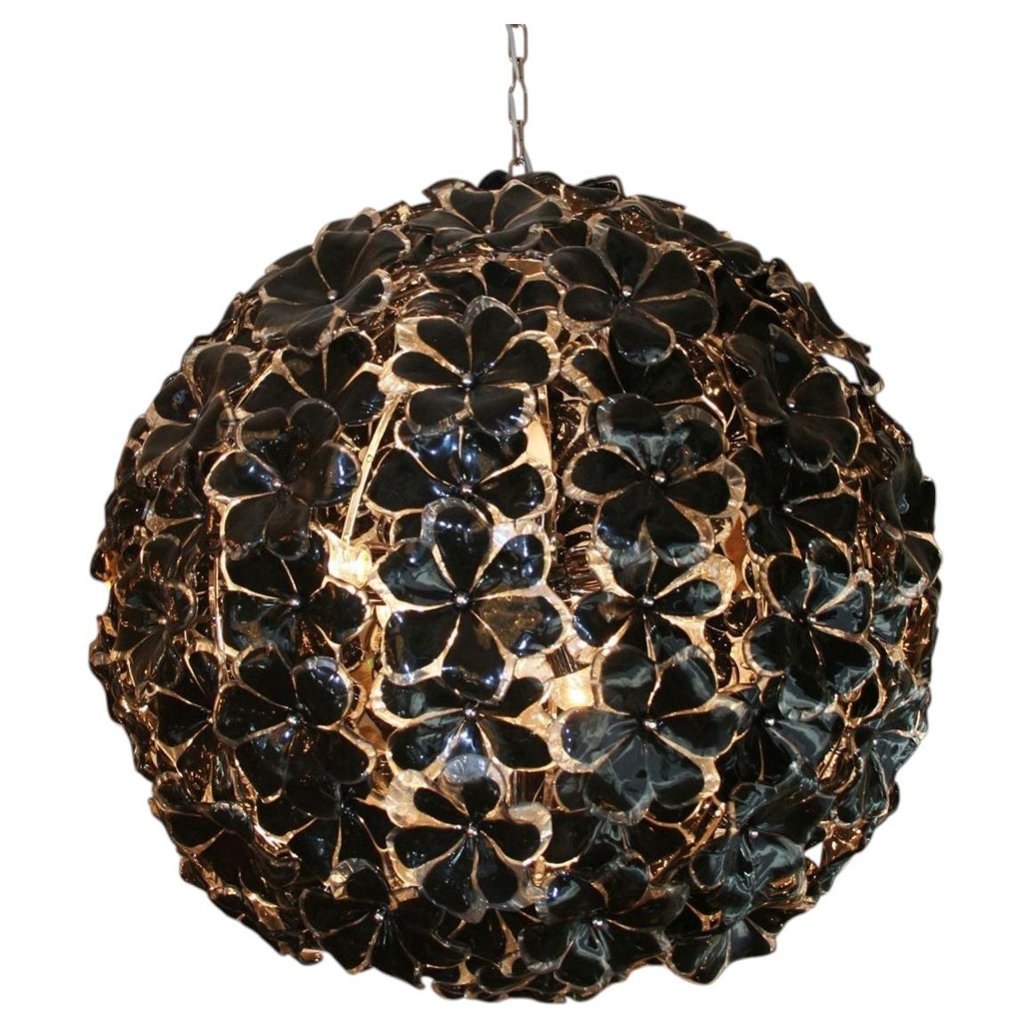 Italian Murano Globe black Flower Chandelier in the Style of Cenedese