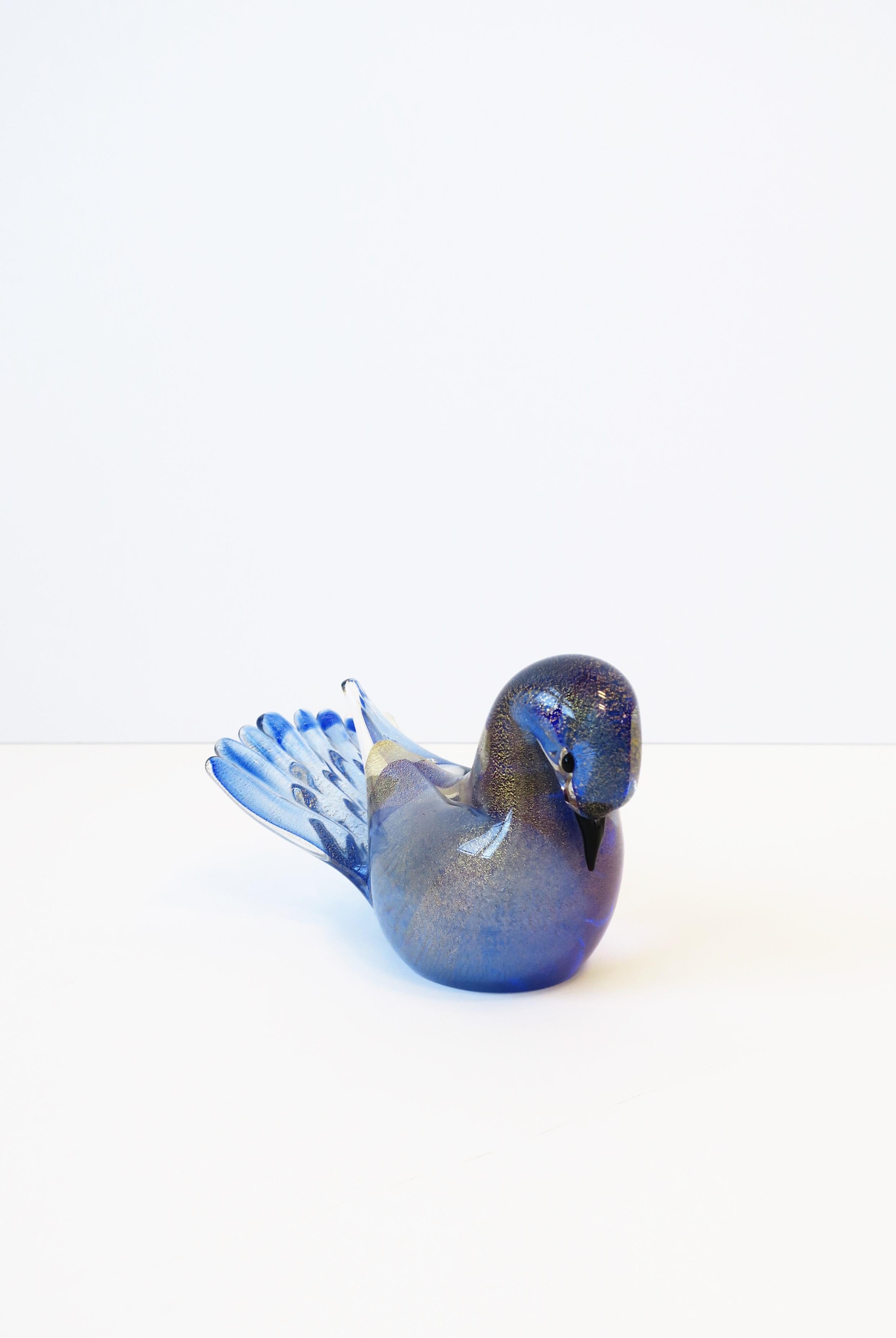 20th Century Italian Murano Gold and Blue Art Glass Bird Dove Sculpture