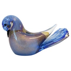 Italian Murano Gold and Blue Art Glass Bird Dove Sculpture