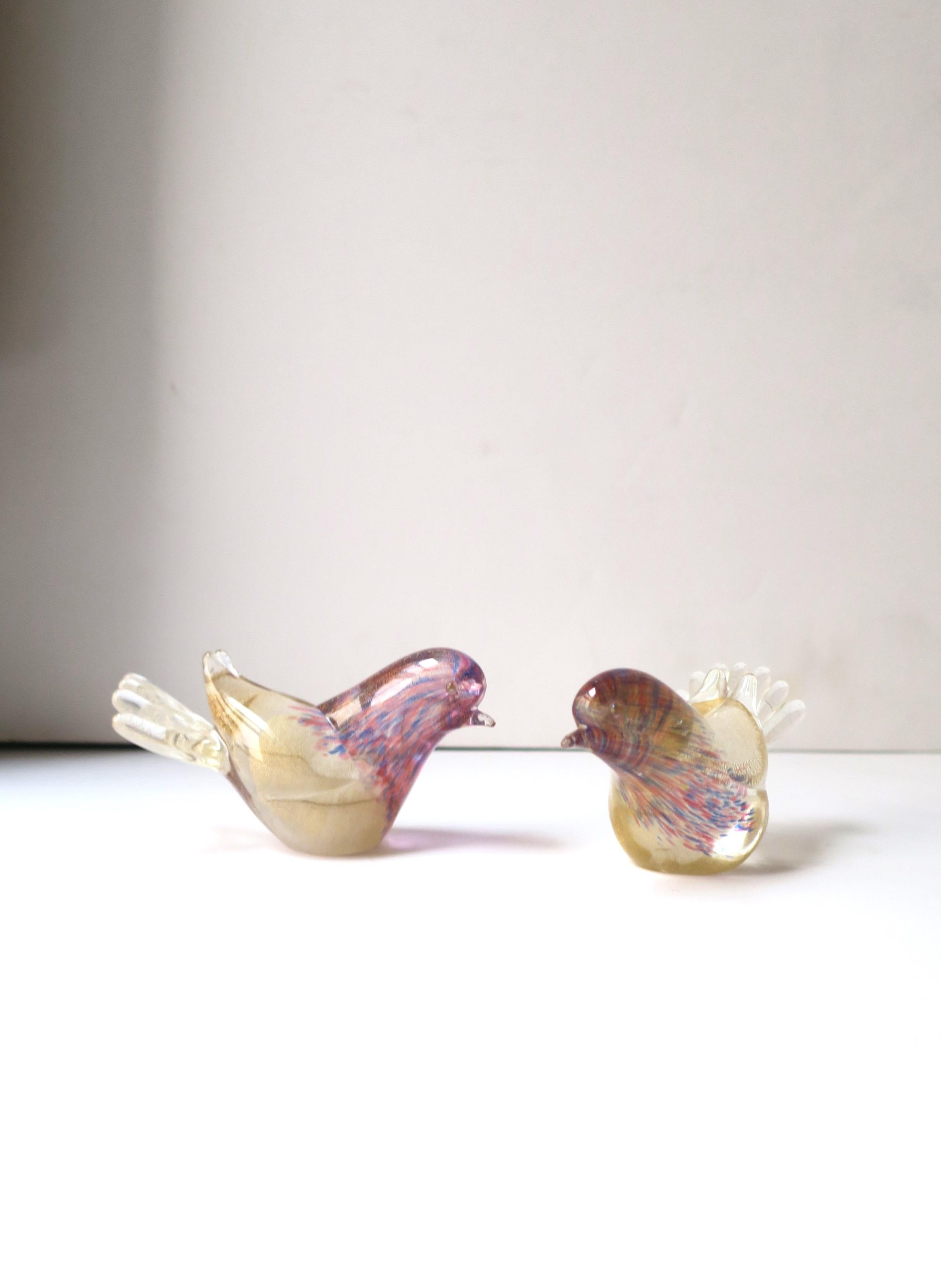 Hand-Crafted Italian Murano Art Glass Love Birds Barbini Seguso, Pair For Sale