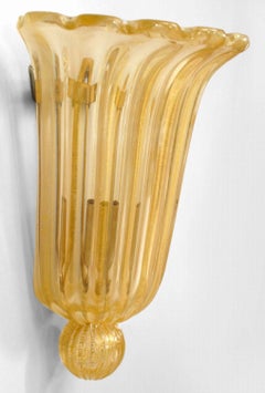 Italian Murano Gold Dusted Fluted Glass Wall Sconces