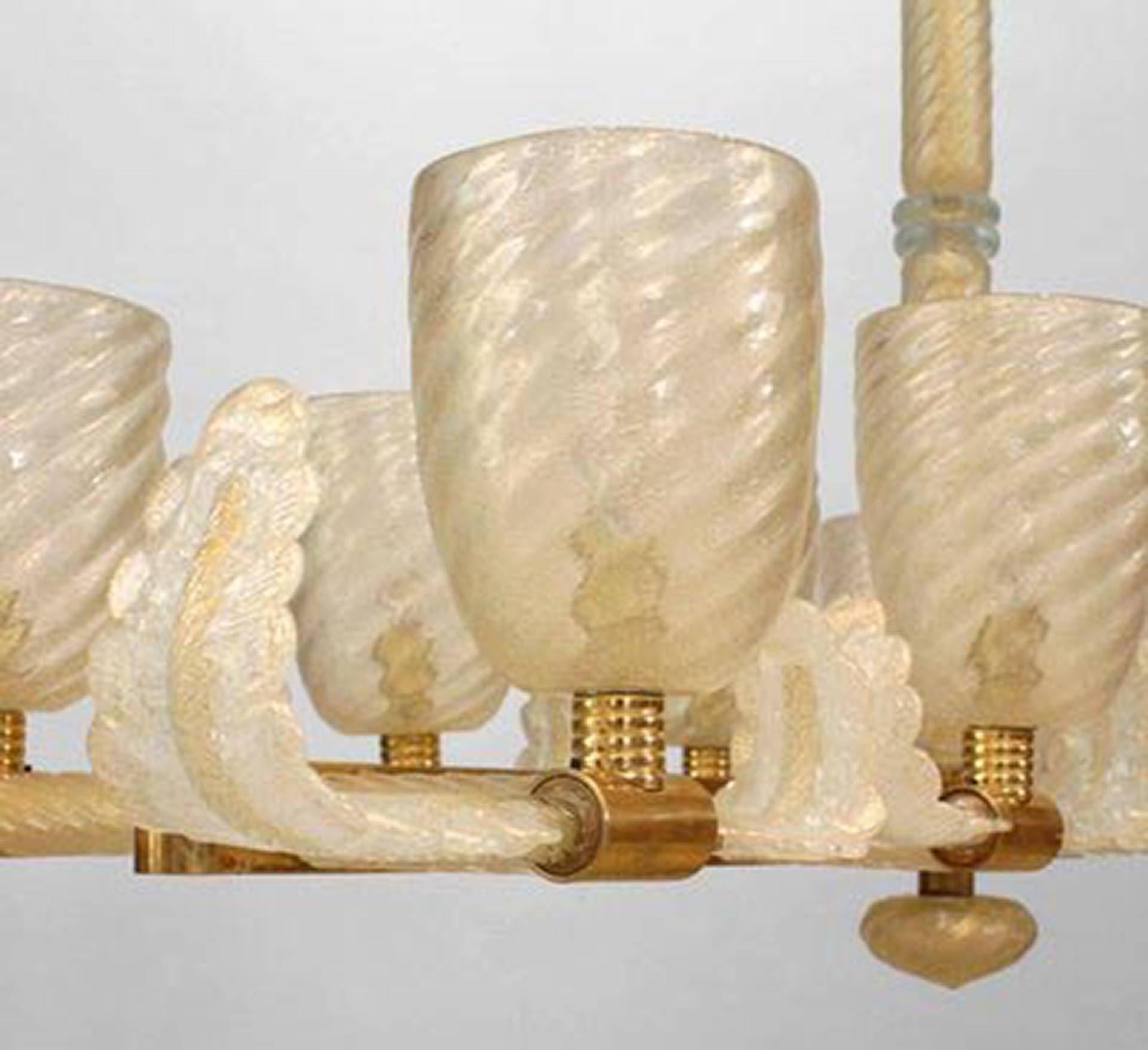 2 italienische Murano-Pulegoso-Kronleuchter aus Goldstaubglas mit Staubglas im Zustand „Gut“ im Angebot in New York, NY