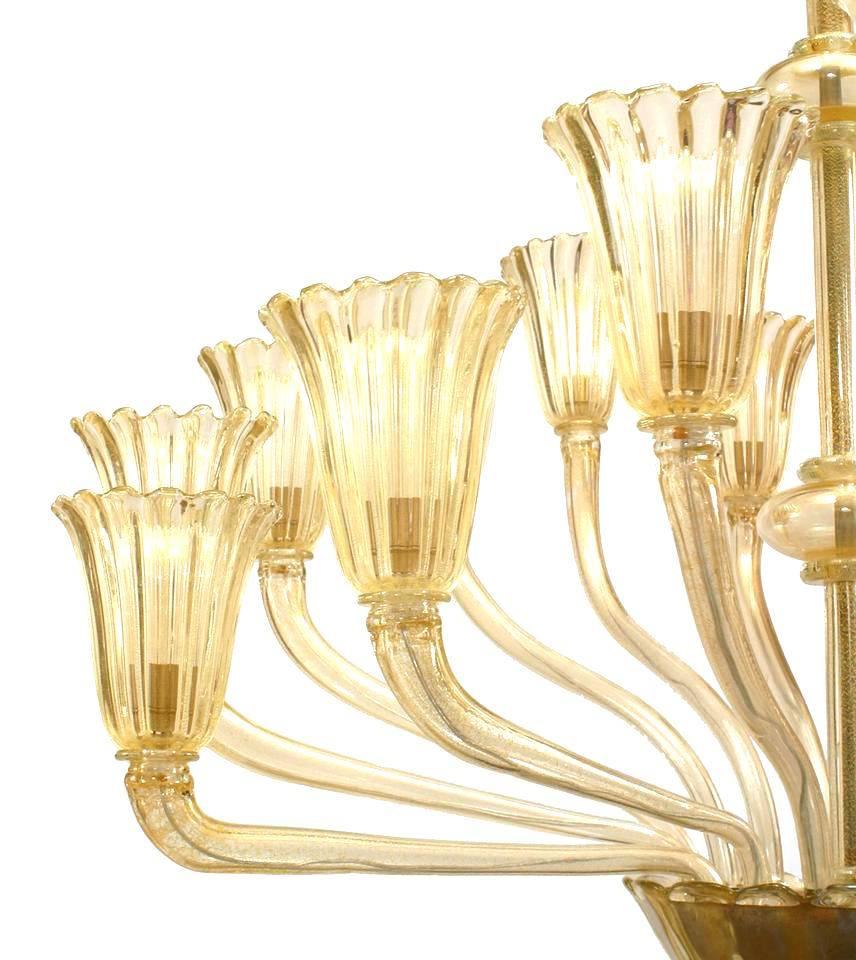 Modern Italian Murano Gold Dusted Glass Chandelier For Sale