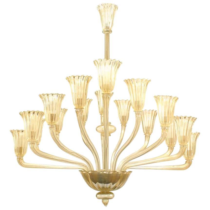 Italian Murano Gold Dusted Glass Chandelier For Sale