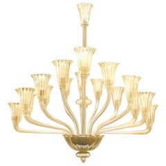 Vintage Italian Murano Gold Dusted Glass Chandelier