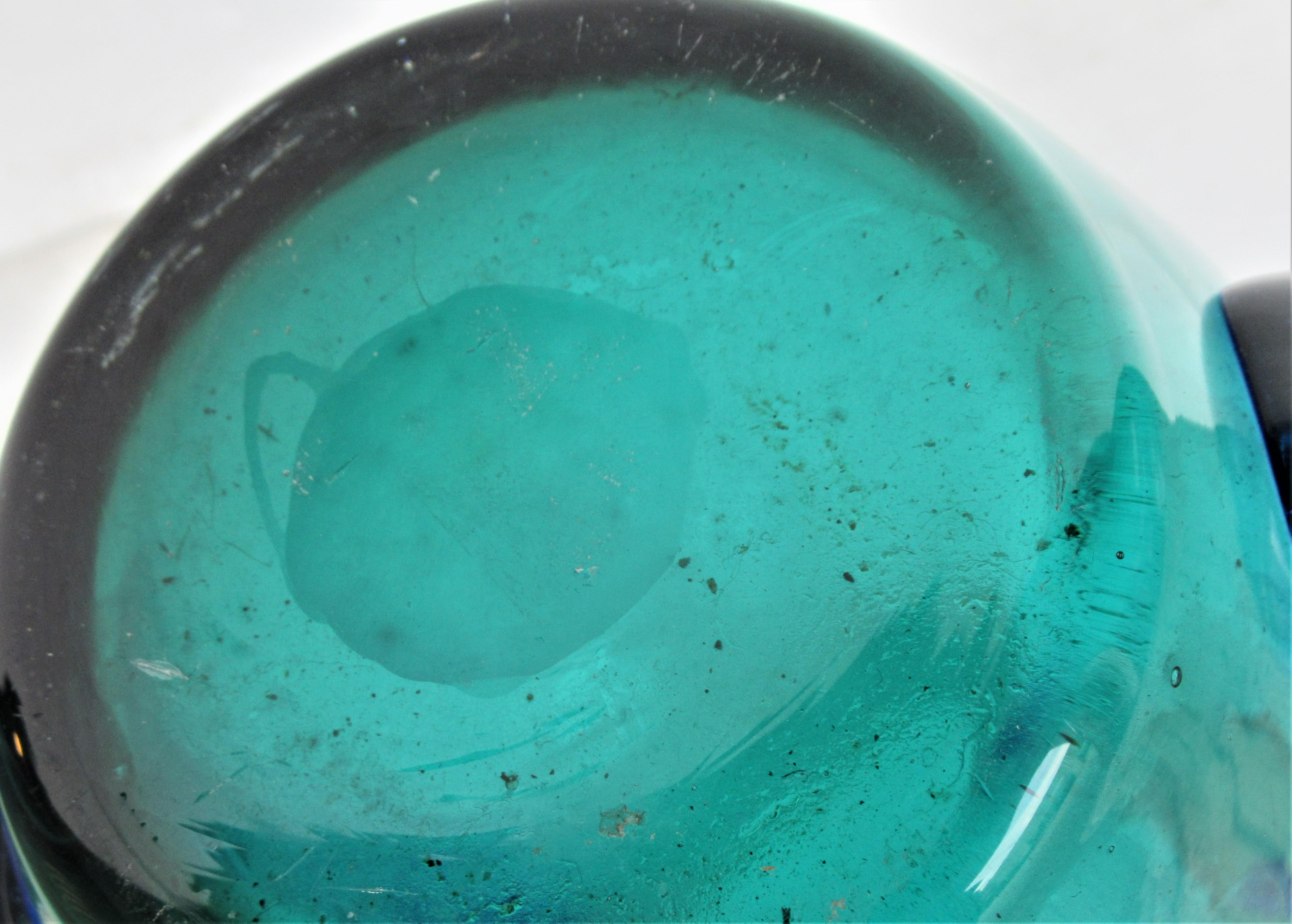 Italian Murano Green Blue Glass Ribbon Handle Urn Vase 6