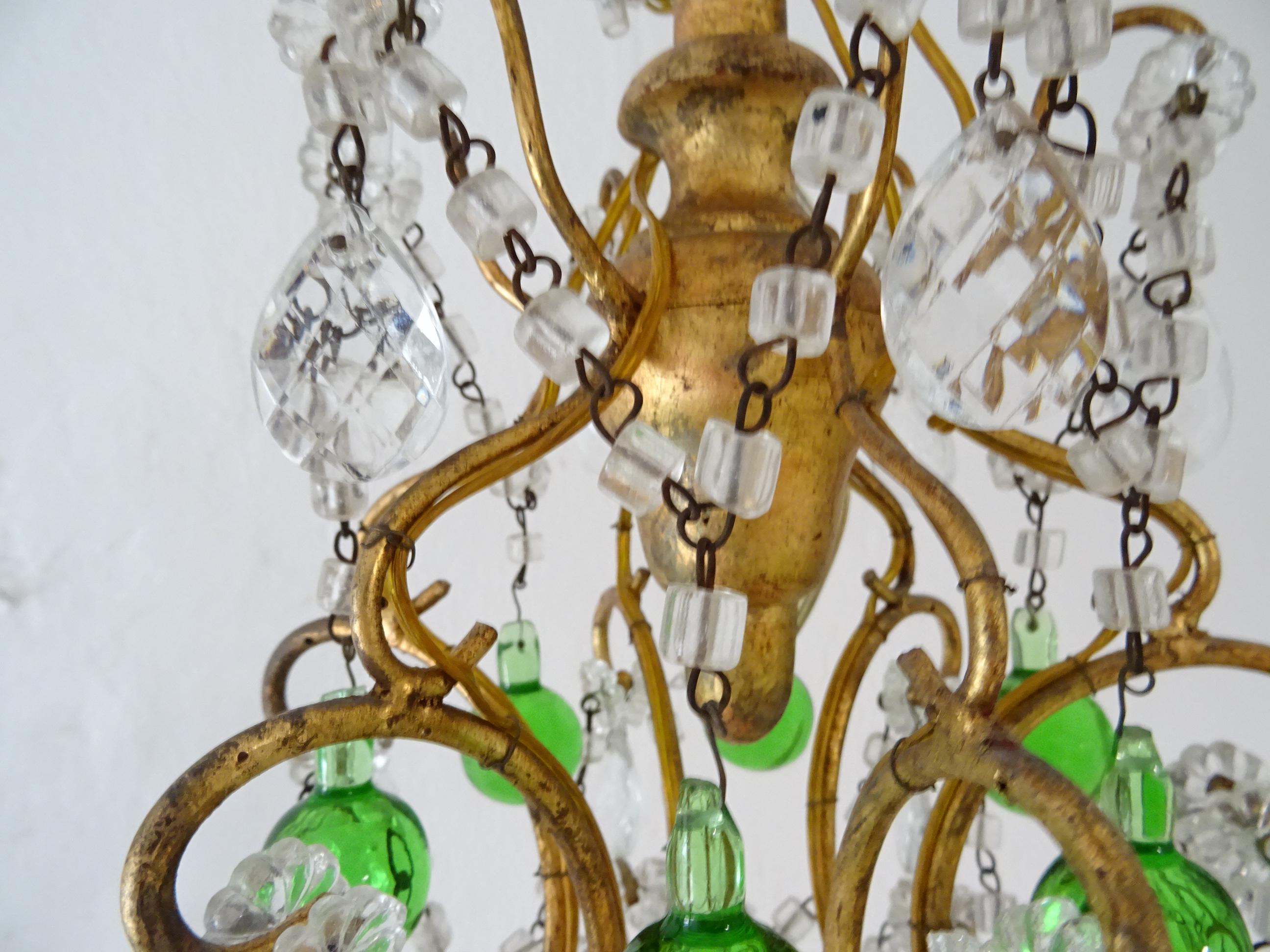 Italian Murano Green Drops Macaroni Swags Chandelier, circa 1900 For Sale 4