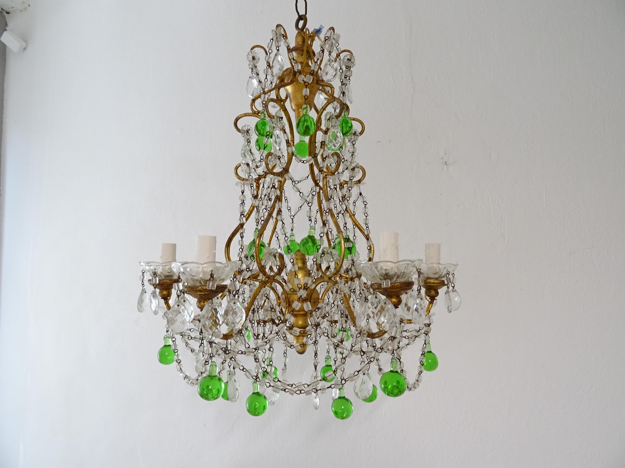 Italian Murano Green Drops Macaroni Swags Chandelier, circa 1900 5