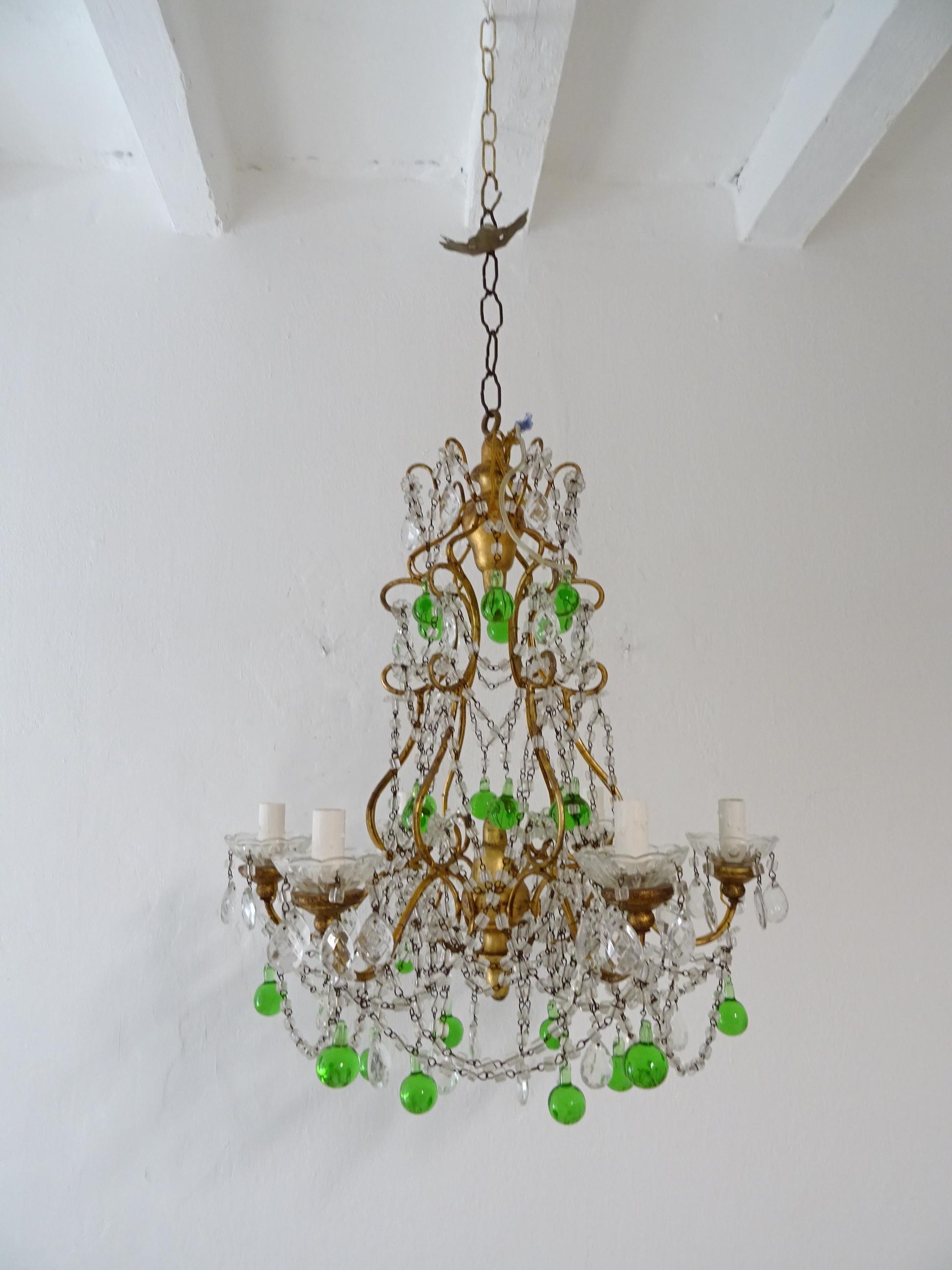 Italian Murano Green Drops Macaroni Swags Chandelier, circa 1900 In Good Condition In Firenze, Toscana