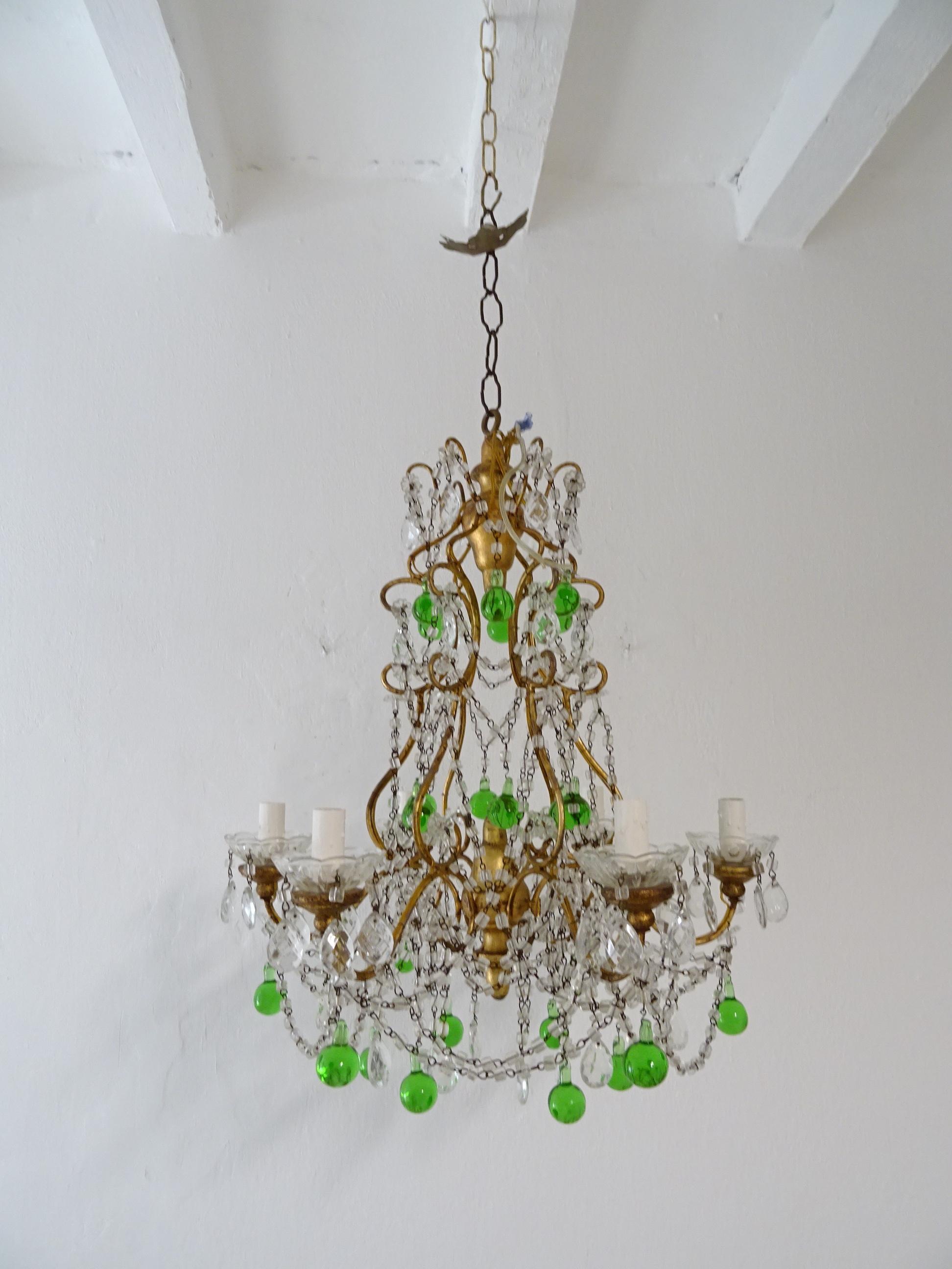 Italienischer Murano-Kronleuchter mit grünen Tropfen und Makkaroni-Schwänzen, um 1900 im Zustand „Gut“ im Angebot in Modena (MO), Modena (Mo)