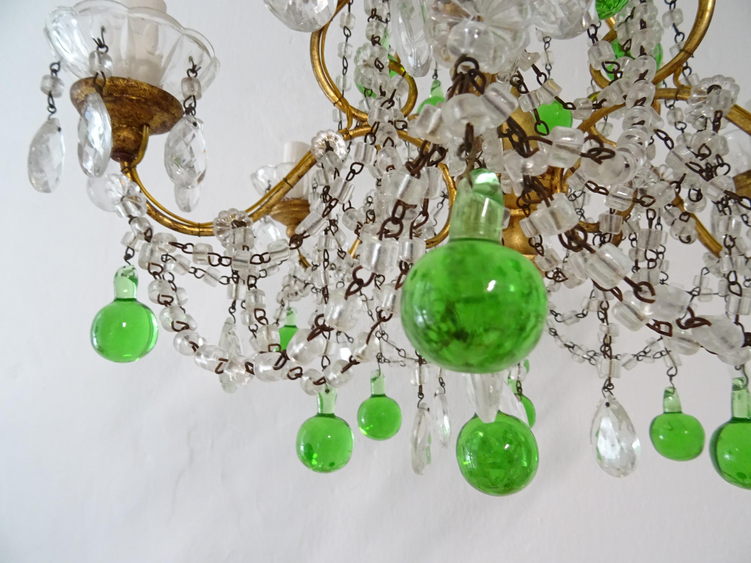 Italian Murano Green Drops Macaroni Swags Chandelier, circa 1900 2
