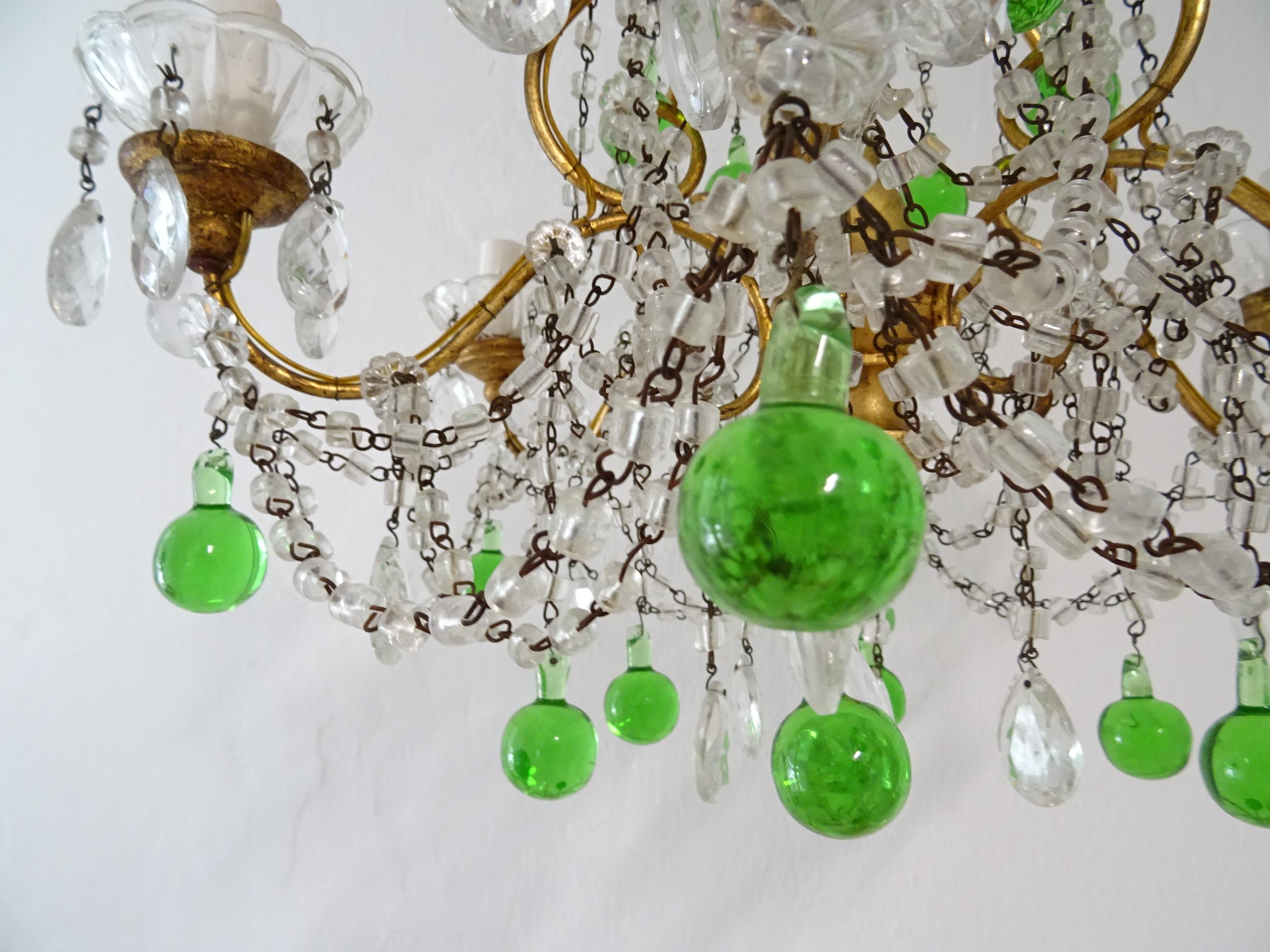 Italian Murano Green Drops Macaroni Swags Chandelier, circa 1900 For Sale 2