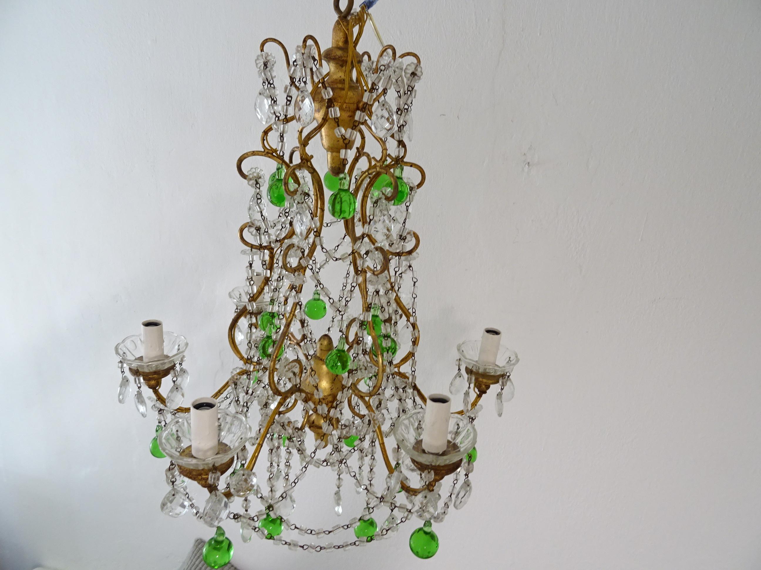 Italian Murano Green Drops Macaroni Swags Chandelier, circa 1900 3