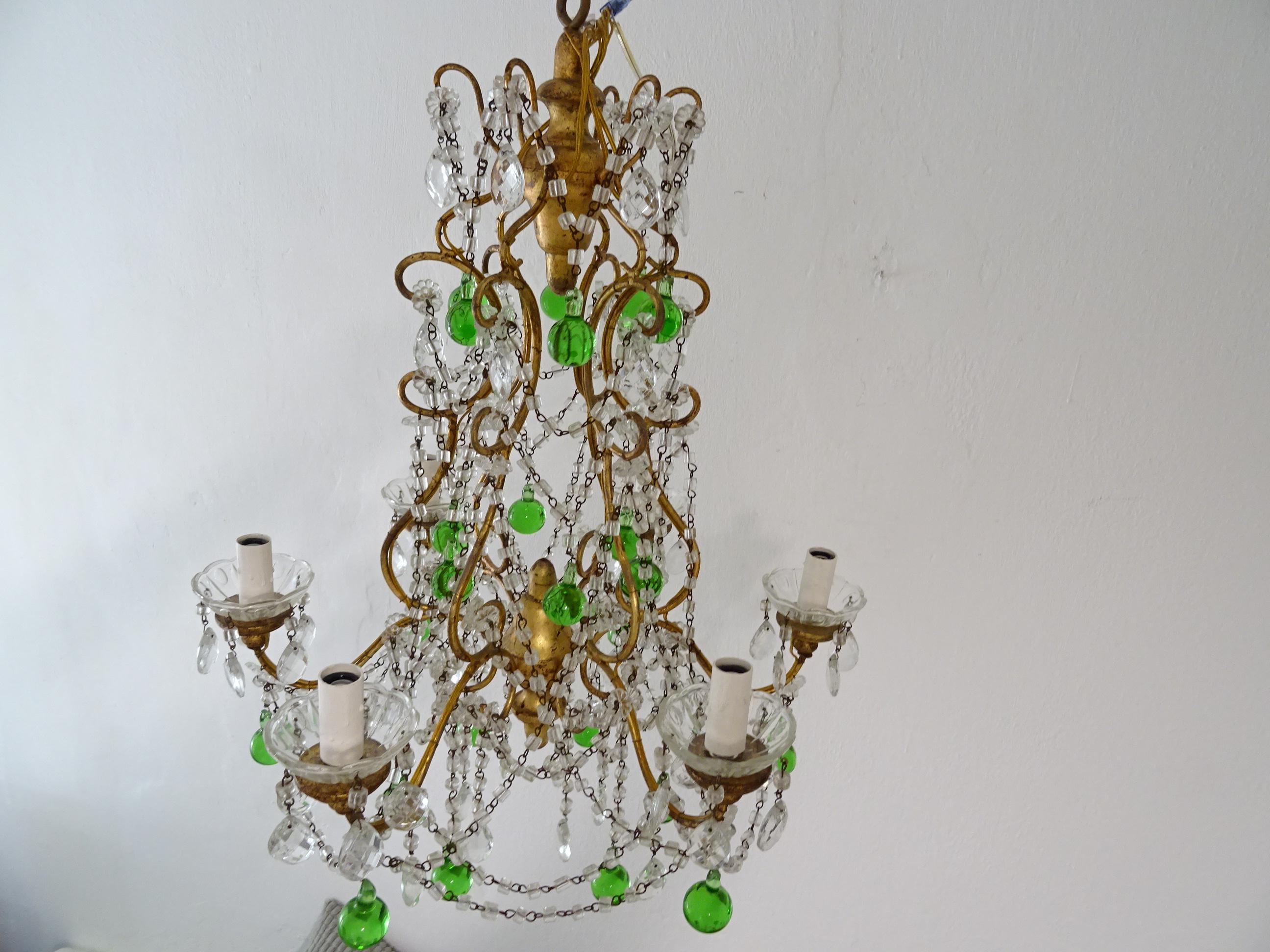 Italienischer Murano-Kronleuchter mit grünen Tropfen und Makkaroni-Schwänzen, um 1900 im Angebot 3