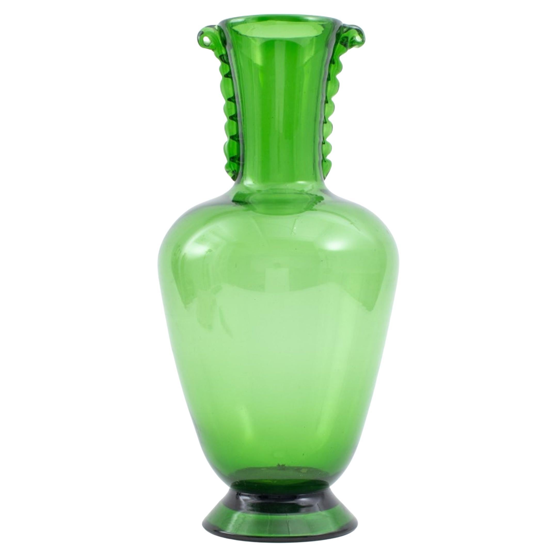 Italian Murano Green Empoli Glass Vase For Sale