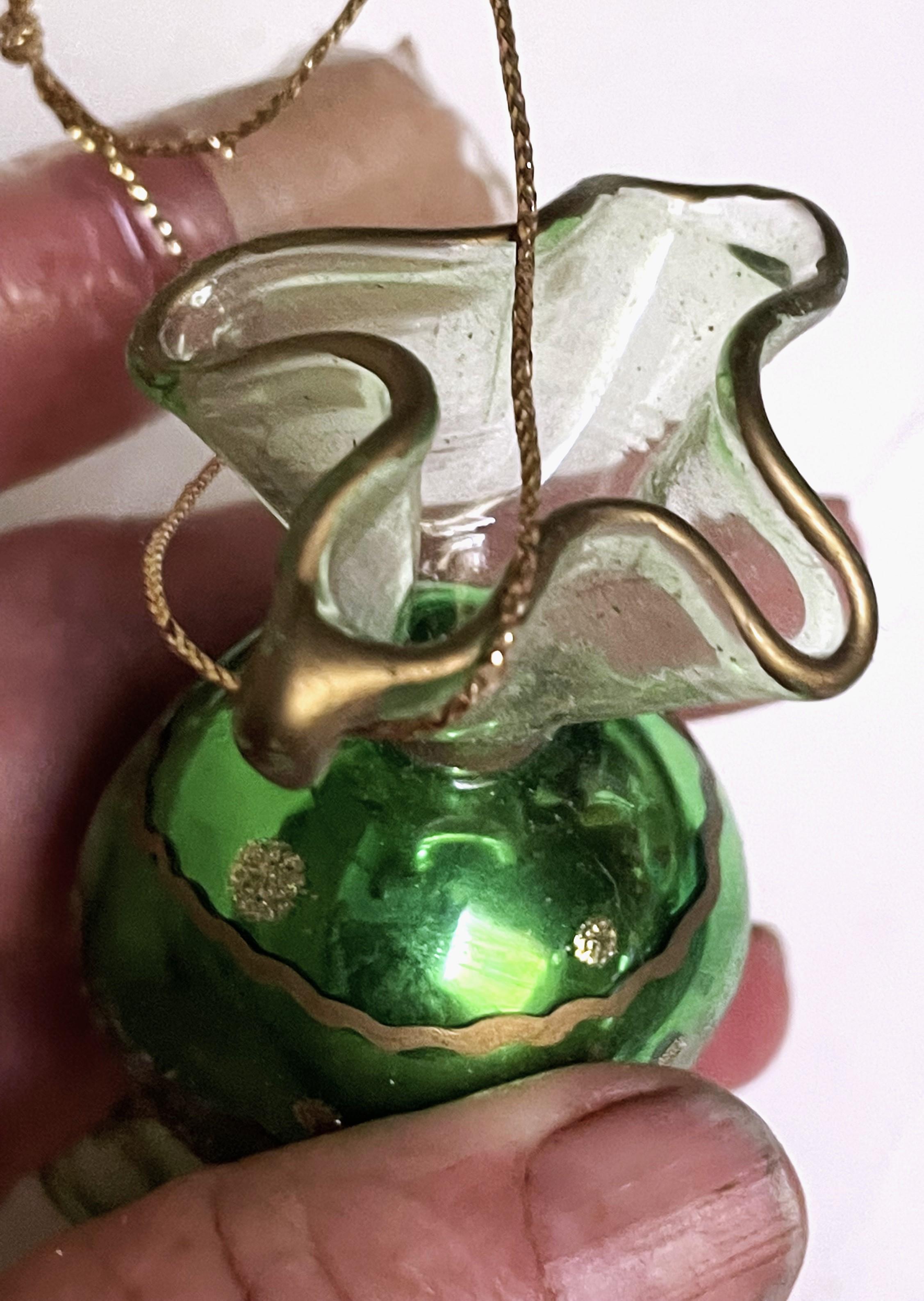 Murano Glass Italian Murano Green Glass Wrapped Candy Christmas Tree Ornament For Sale