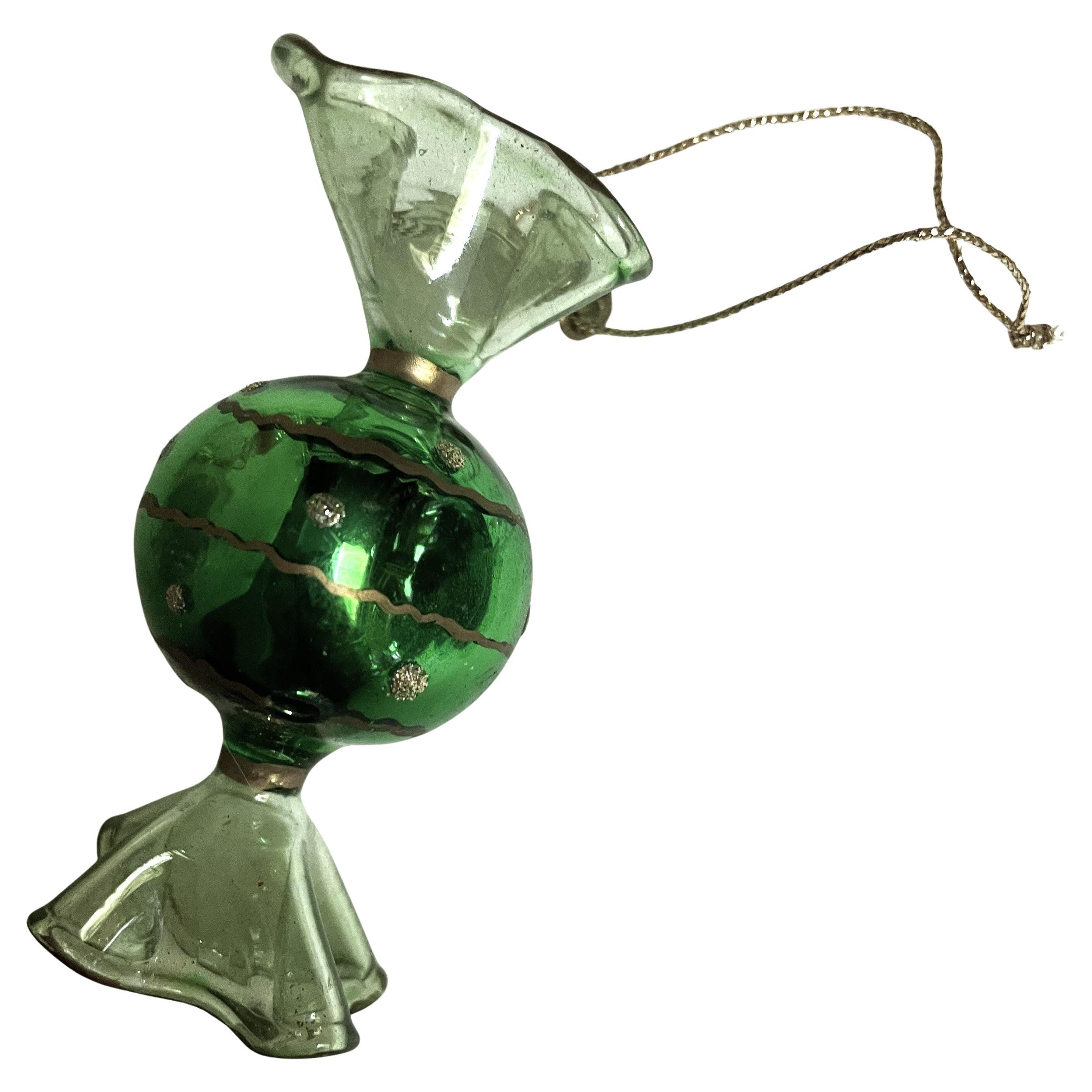Italian Murano Green Glass Wrapped Candy Christmas Tree Ornament For Sale
