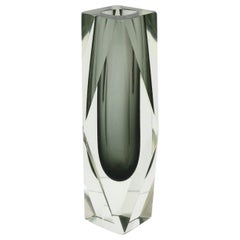 Italian Murano Grey Faceted Crystal Glass Vase by Alessandro Mandruzzato