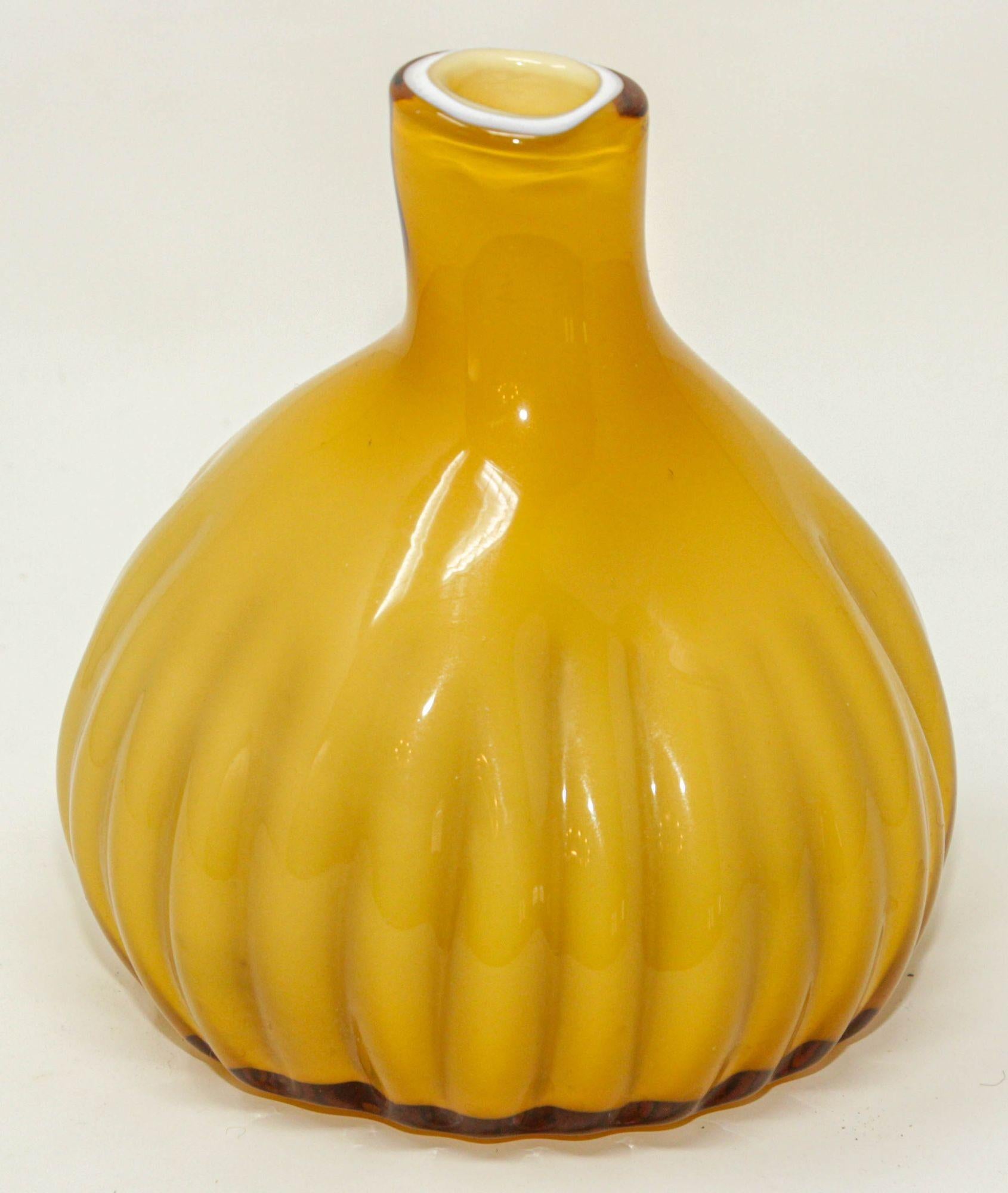 Italian Murano Hand Blown Art Glass Vase Yellow For Sale 8