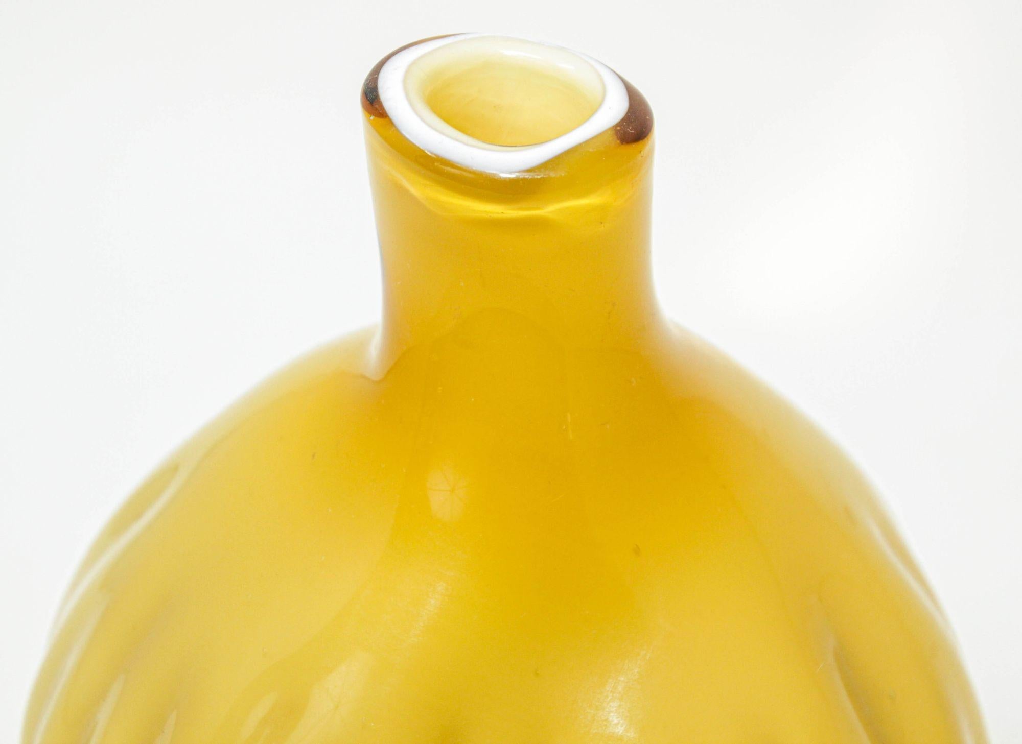 Italian Murano Hand Blown Art Glass Vase Yellow For Sale 1