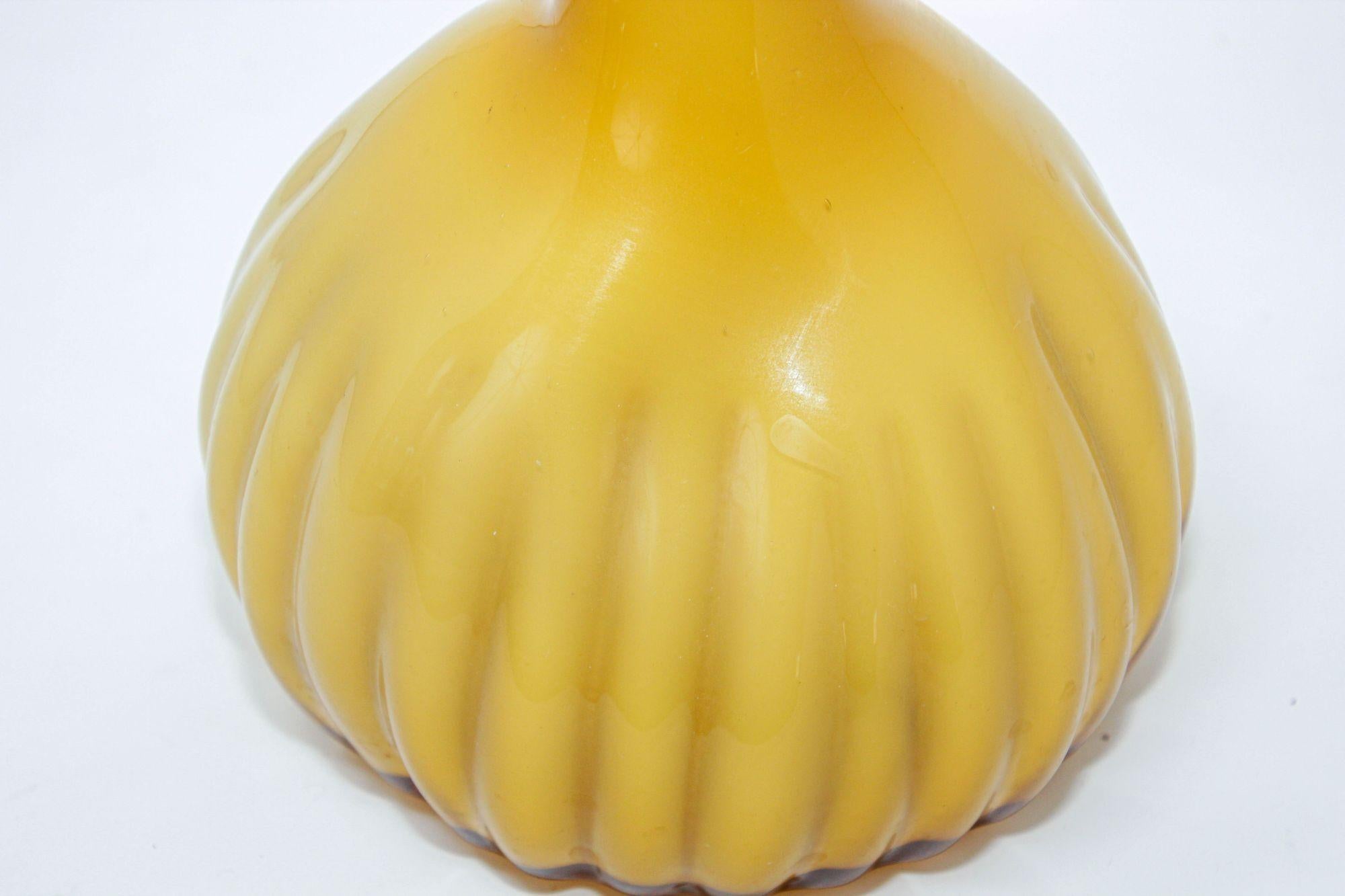 Italian Murano Hand Blown Art Glass Vase Yellow For Sale 2