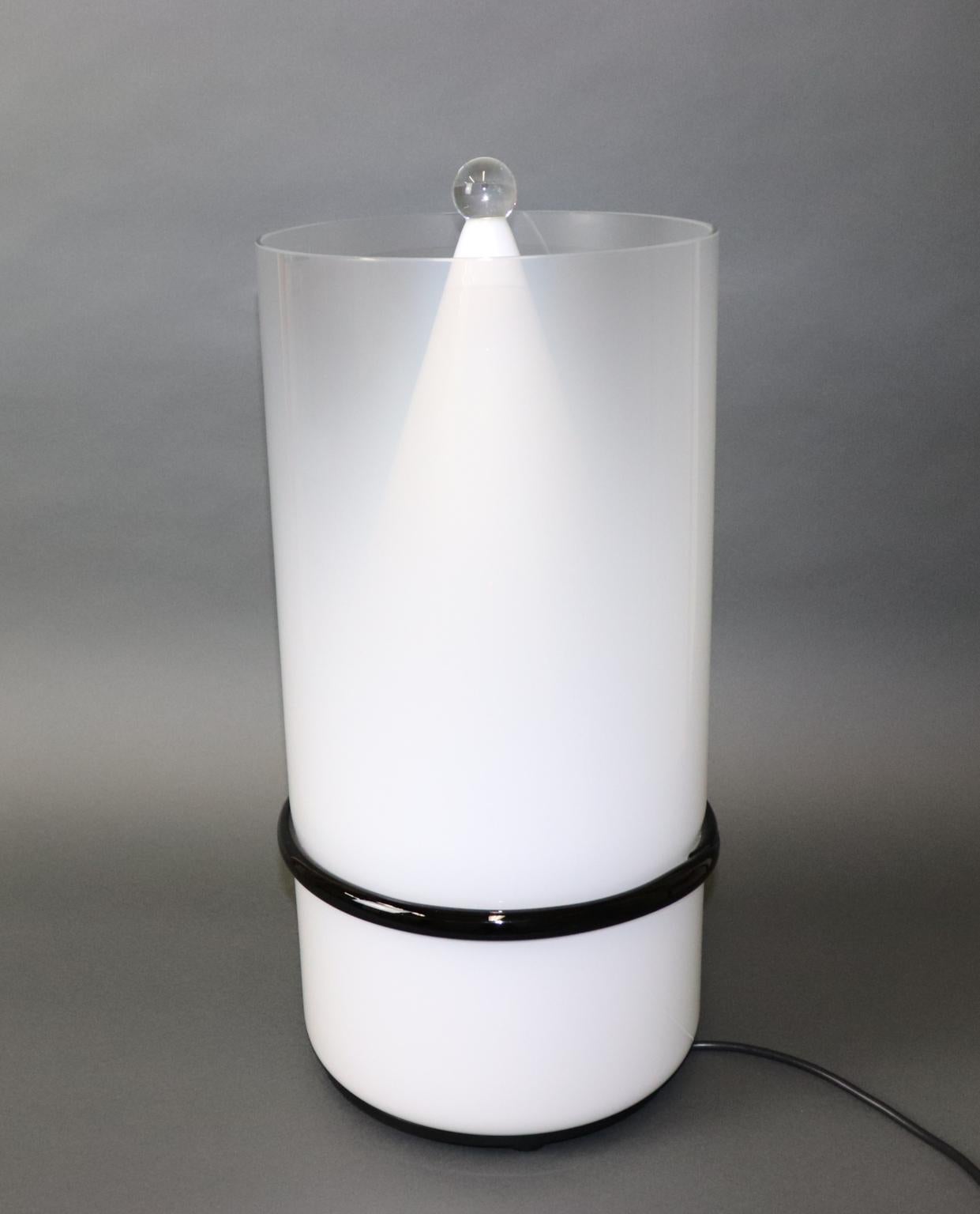 Italian Murano hand blown glass table lamp with white smoked glass, black 