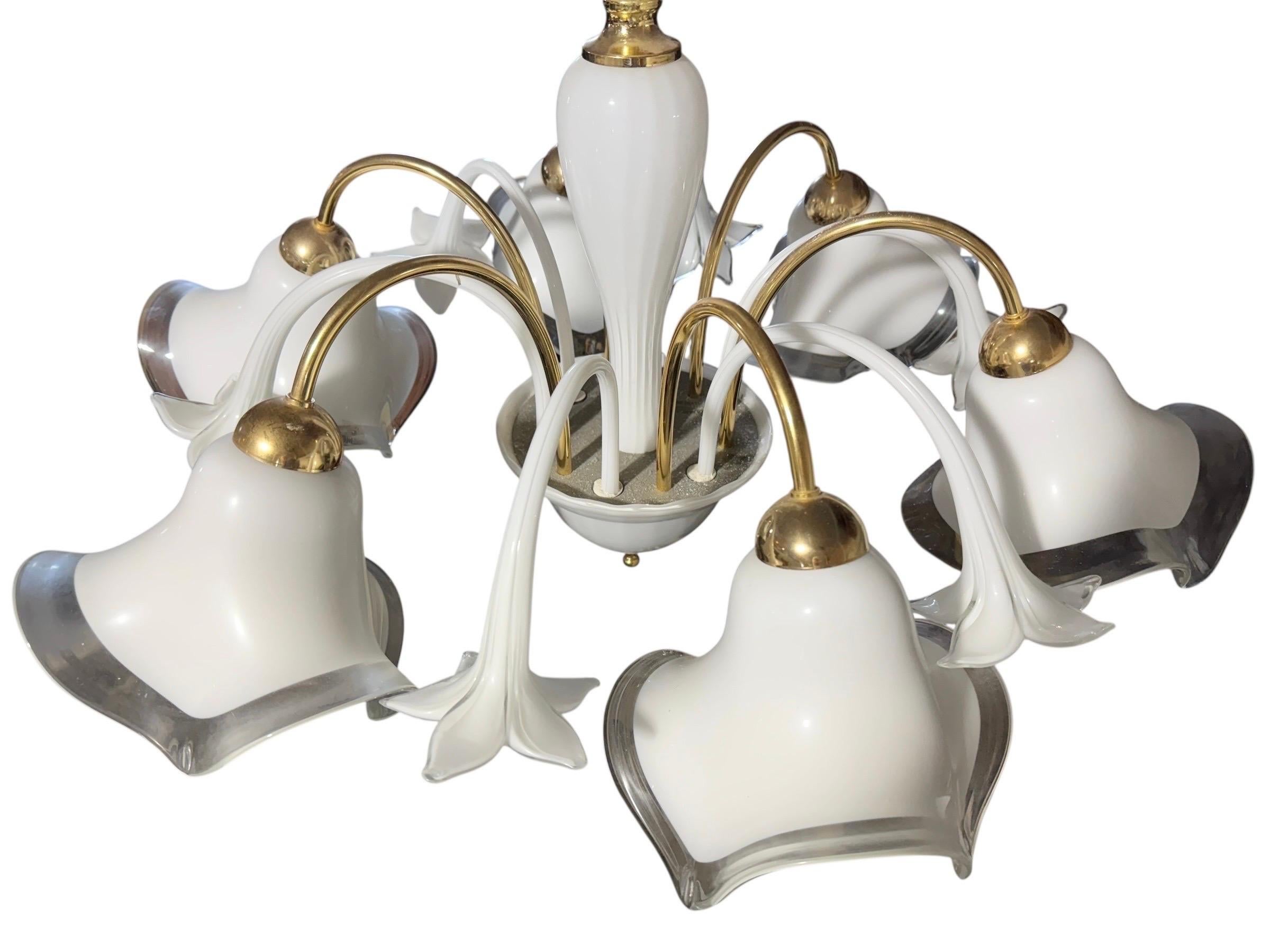 Mid-Century Modern Italian Murano Hand Blown Lily Art Glass Chandelier For Sale