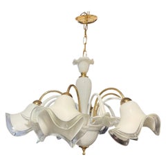 Italian Murano Hand Blown Lily Art Glass Chandelier