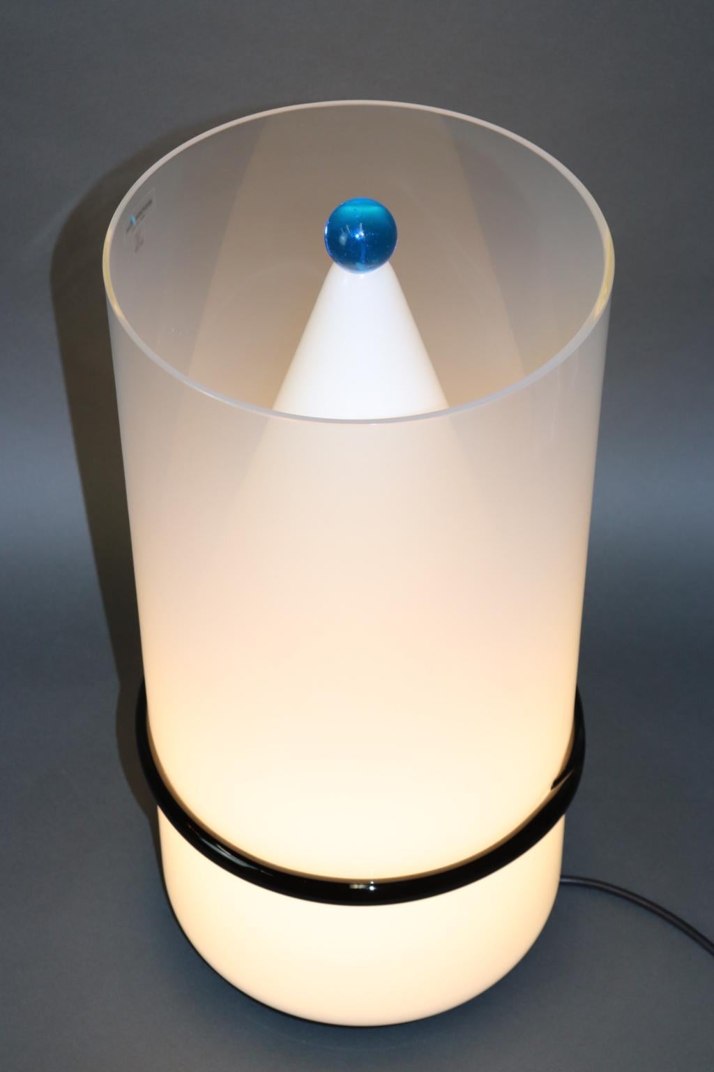 Italian Murano Hand Blown Table Lamp Aquamarine Glass Ball Detail In Excellent Condition For Sale In Saddle Brook , NJ