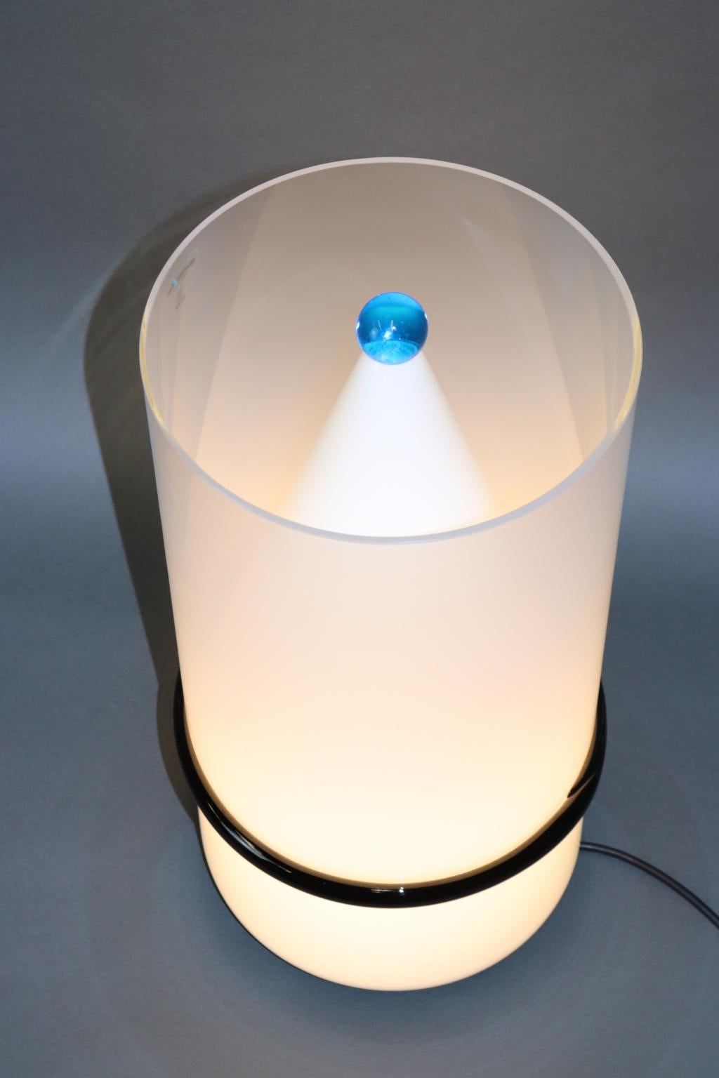 Late 20th Century Italian Murano Hand Blown Table Lamp Aquamarine Glass Ball Detail For Sale