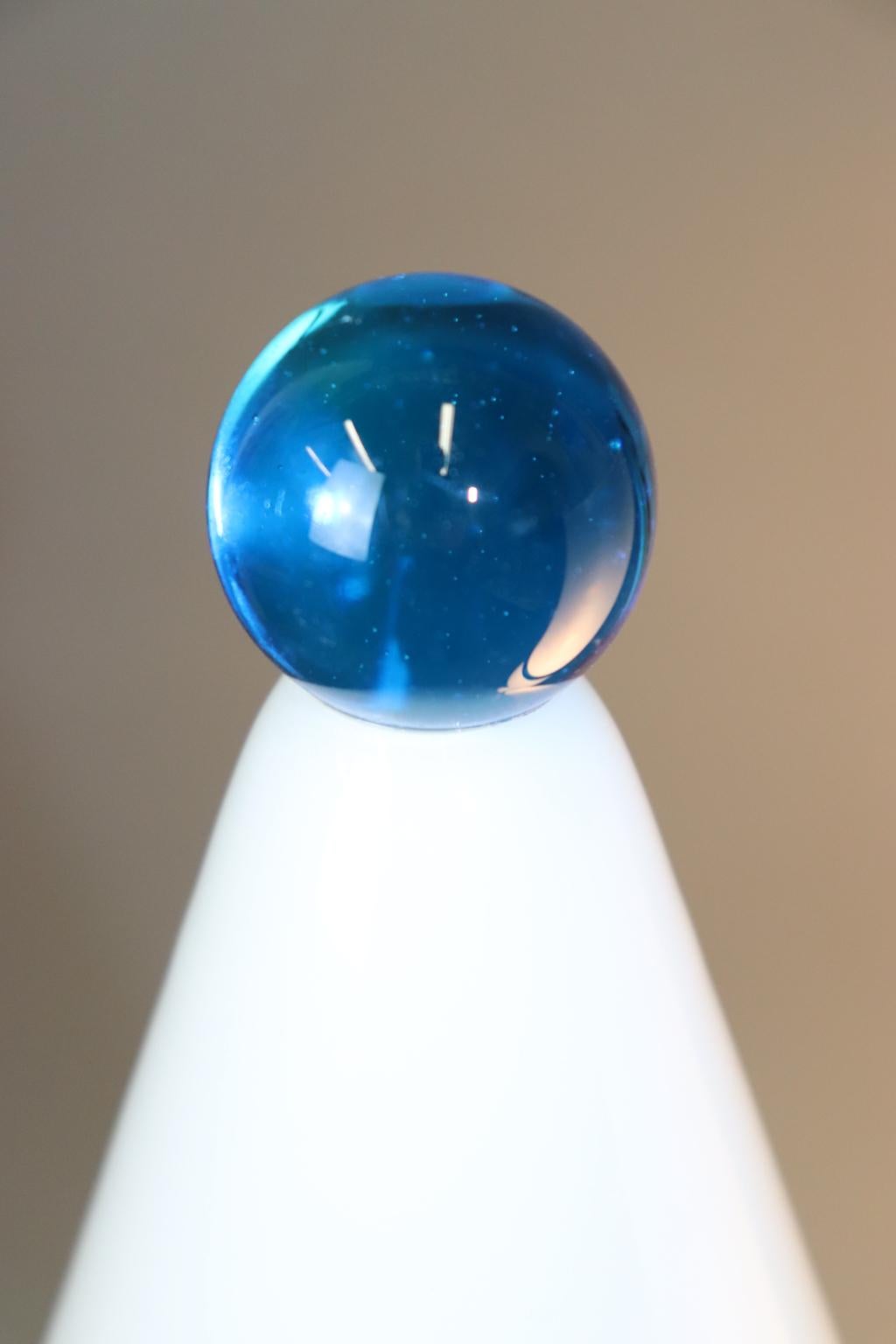 Italian Murano Hand Blown Table Lamp Aquamarine Glass Ball Detail For Sale 2