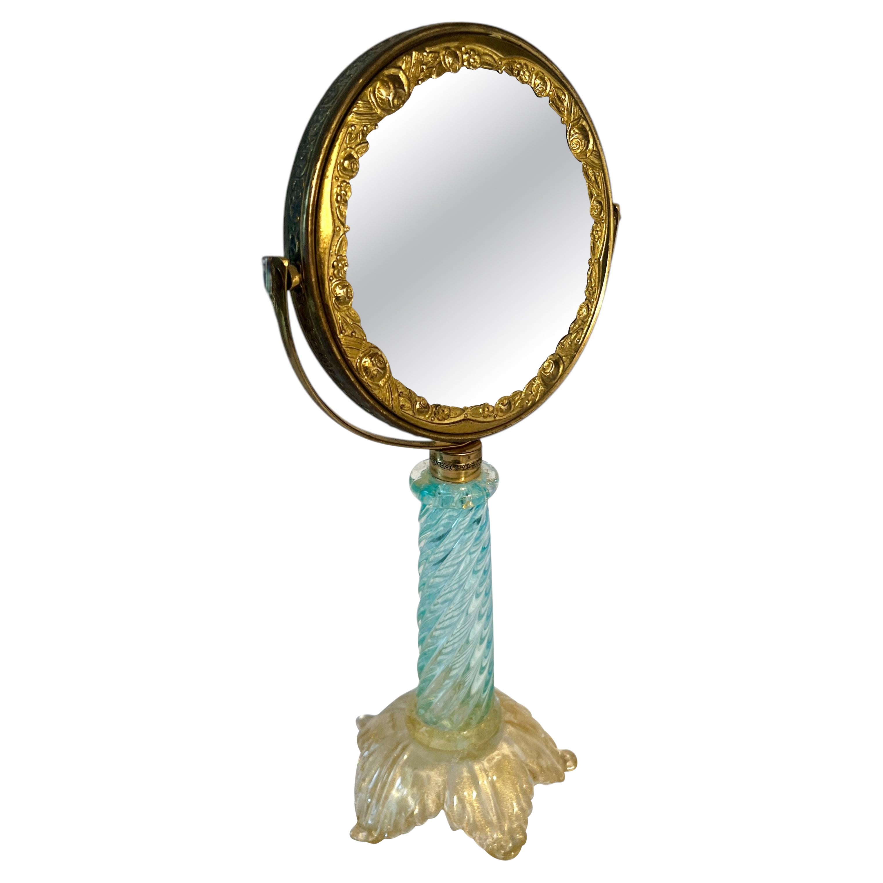 Italian Murano Hand Crafted Glass Table Mirror with Magnification