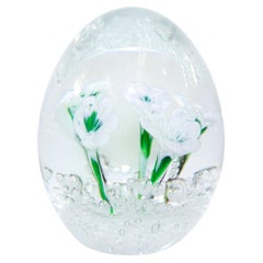 Italian Murano Hand Blown Art Glass Paperweight with White Flowers Fratelli Toso