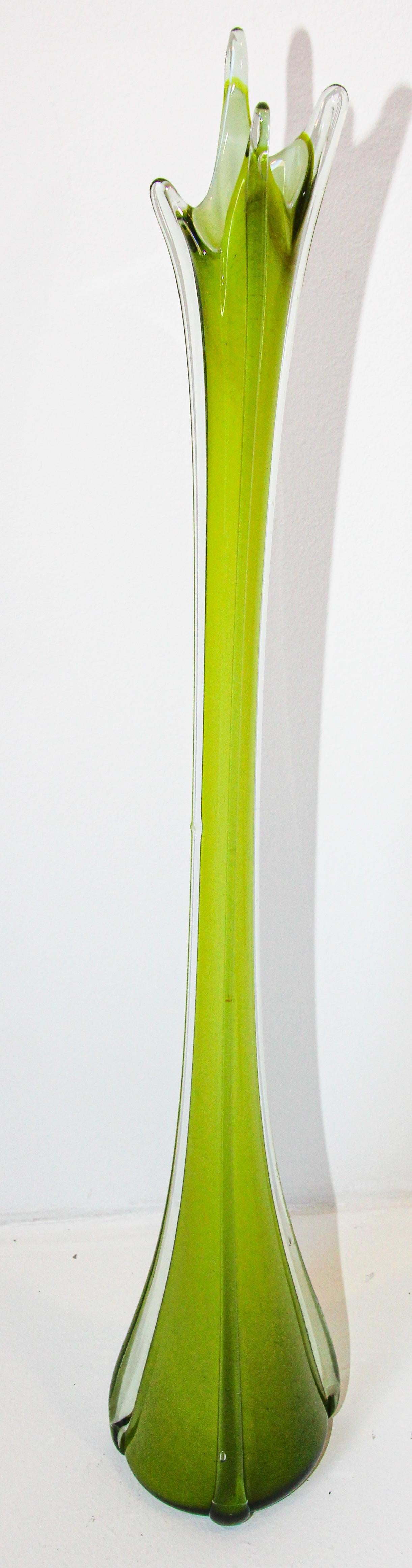 Italian Murano Handblown Art Glass Vase Sculpture Long Neck For Sale 2