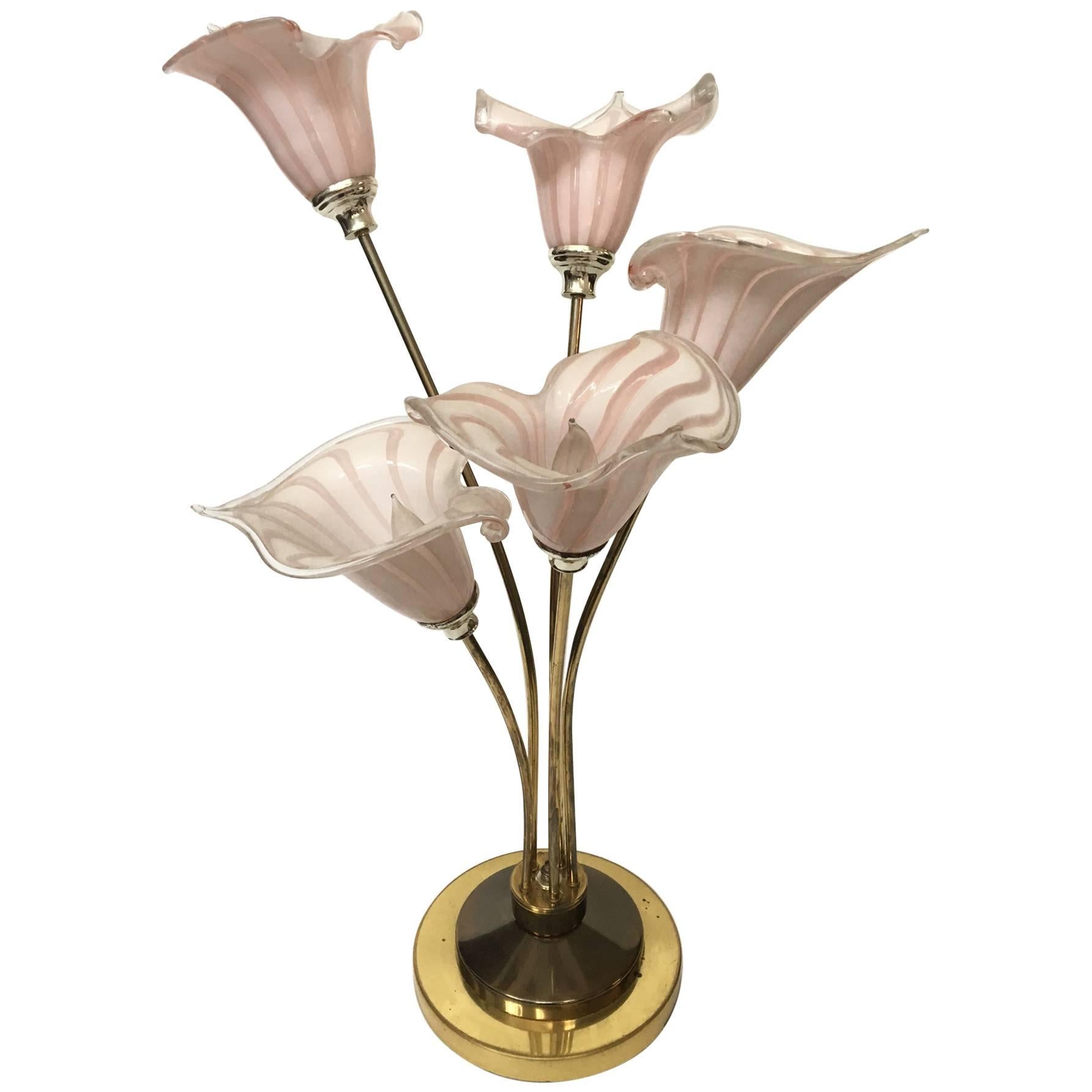 Italian Murano Handblown Calla Lilies Table Lamp