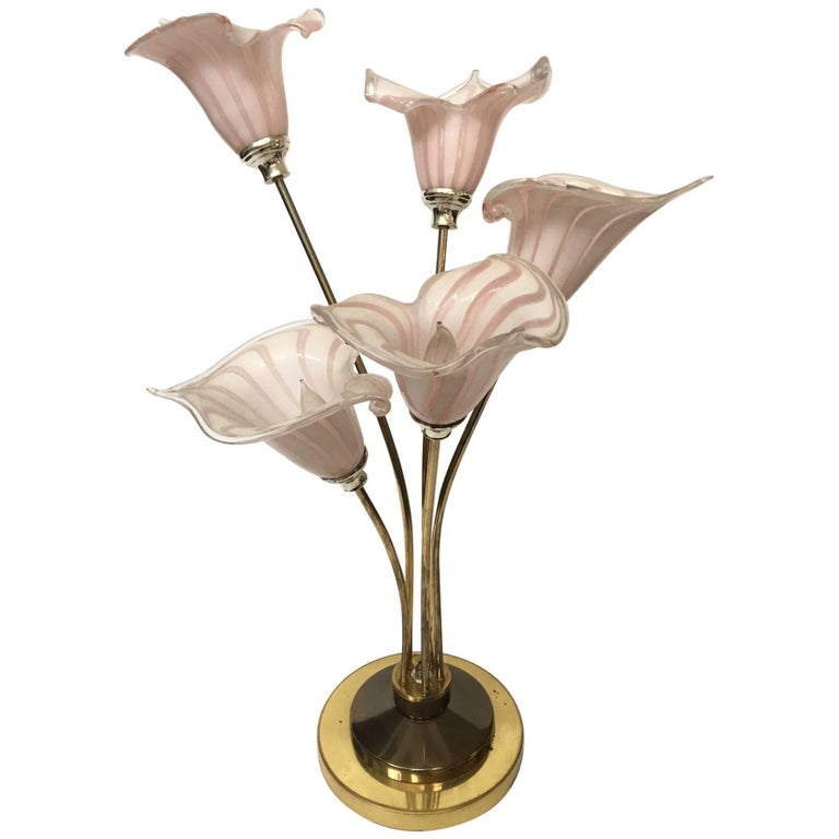 Italian Murano Handblown Calla Lilies Table Lamp For Sale at 1stDibs
