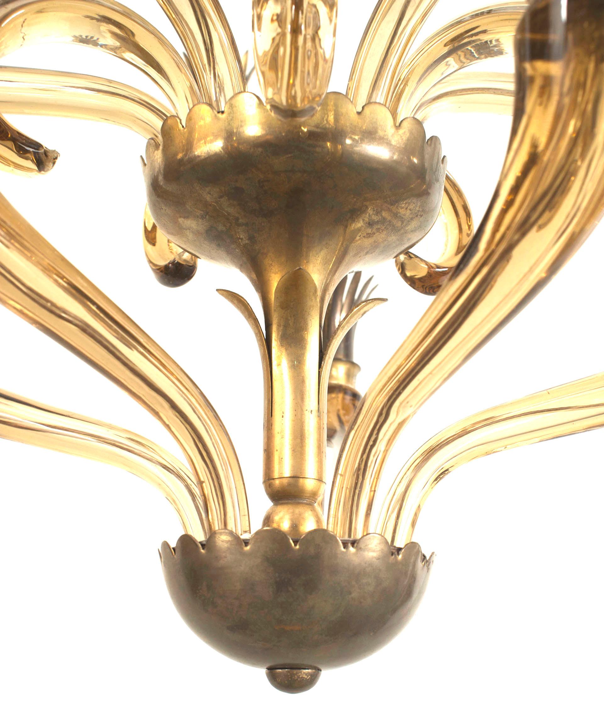 Paolo Venini Italian Murano Amber Glass Chandelier For Sale 1